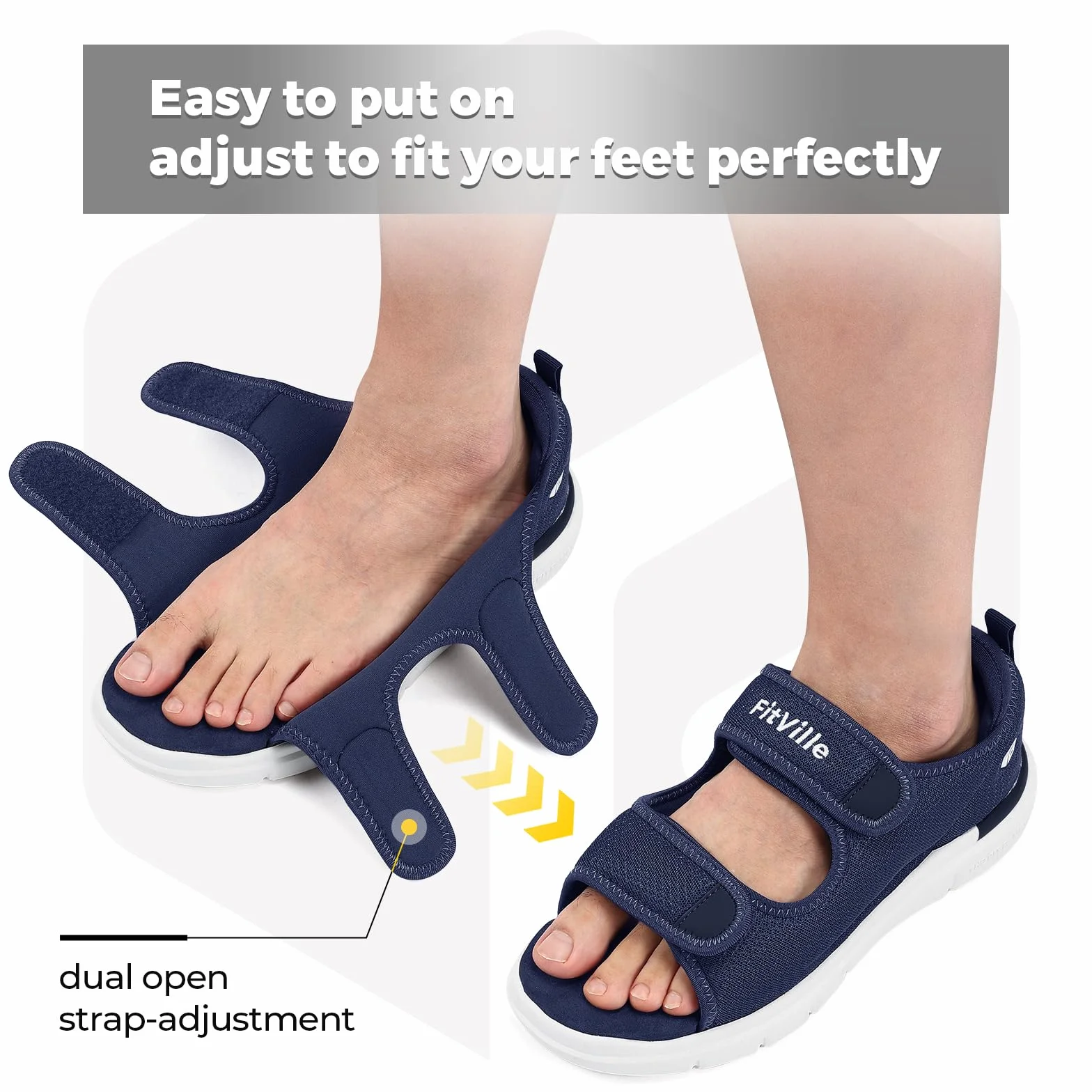 FitVille Sandalias para Diabéticos Hombre Ancho Zapatos Ortopédicos Cierre con Hebilla Sandalias de Rehabilitación con Abertura para Pies Hinchados
