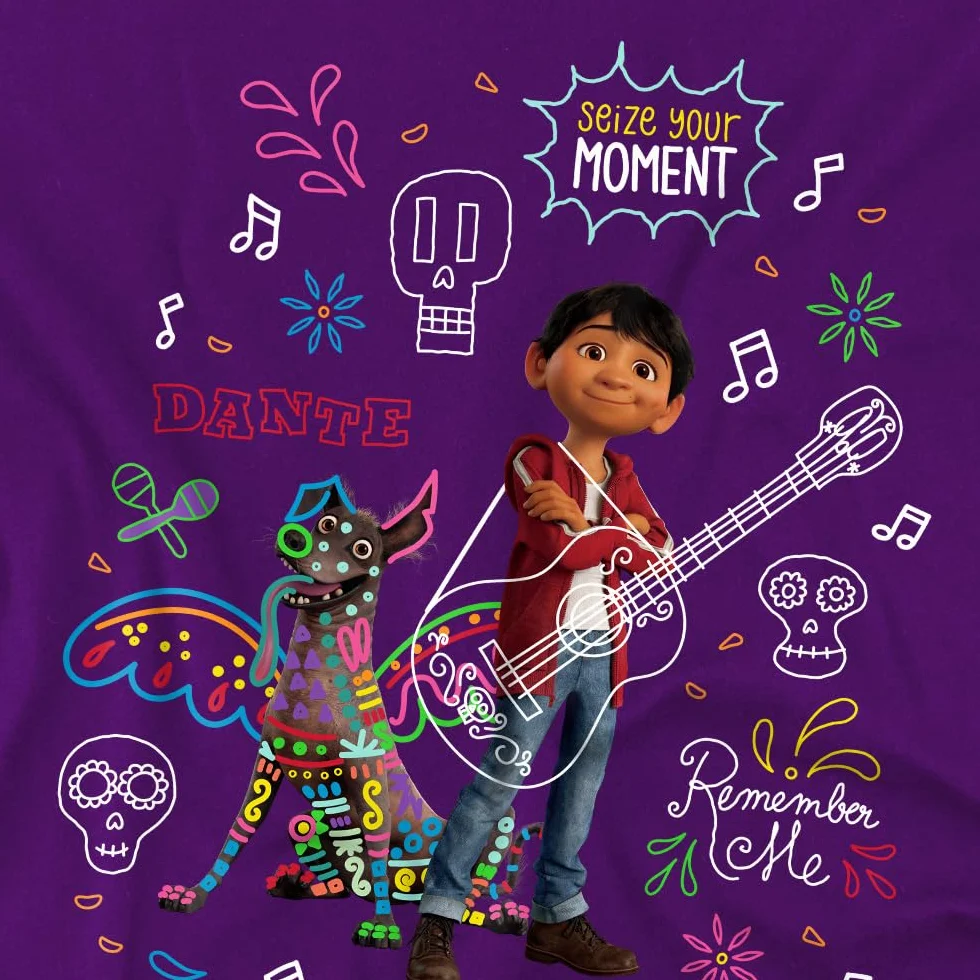 Coco Coco Miguel and Dante with Movie Quotes and Colorful Doodles Unisex Kids T Shirt Camisa Unisex niños (Pack de 1)
