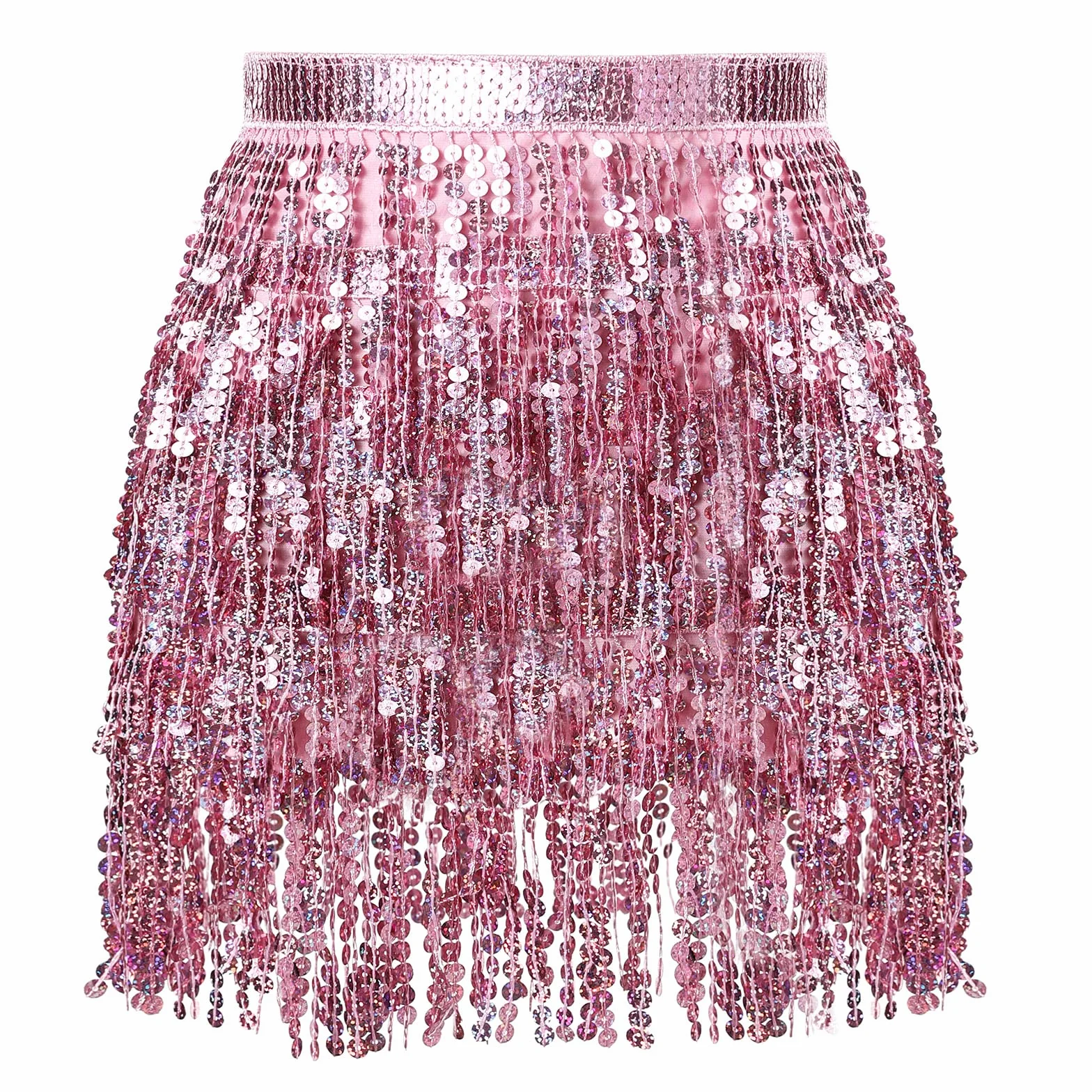 Soudittur Falda de Lentejuelas para Danza con Borlas, Falda Brillante, Mini Falda Cruzada, Falda Festival para Mujeres y Niñas