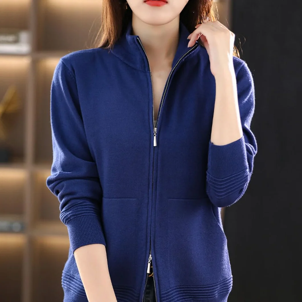 Ownwfeat Suéter De Lana para Mujer, Cárdigan con Doble Cremallera, Tops De Punto Informales A La Moda