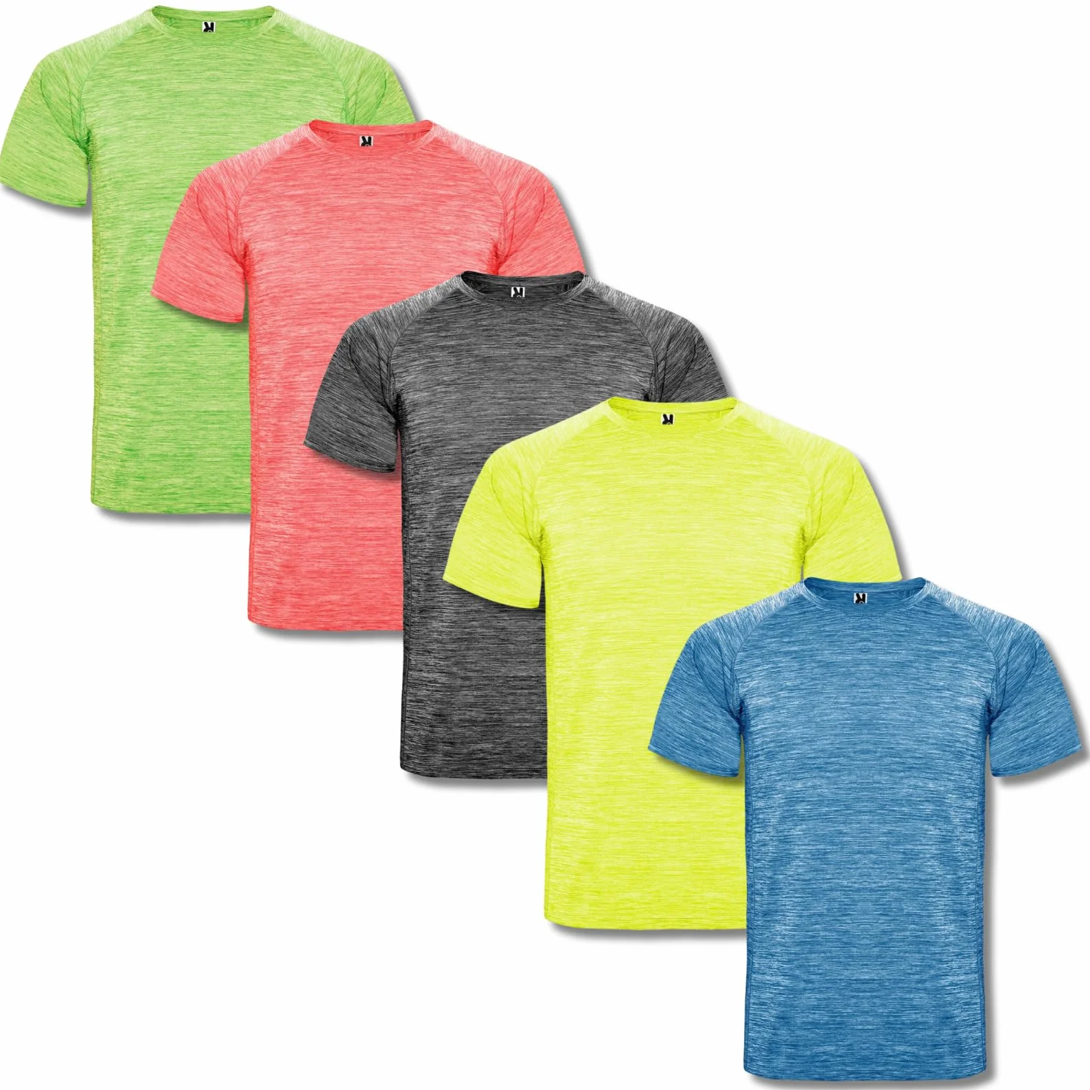 ROLY Pack 5 Camisetas técnicas Hombre Deporte Austin 6654– Tejido Transpirable y Secado rápido | Ideal para Gym, Running, Crossfit, pádel o Uso Diario