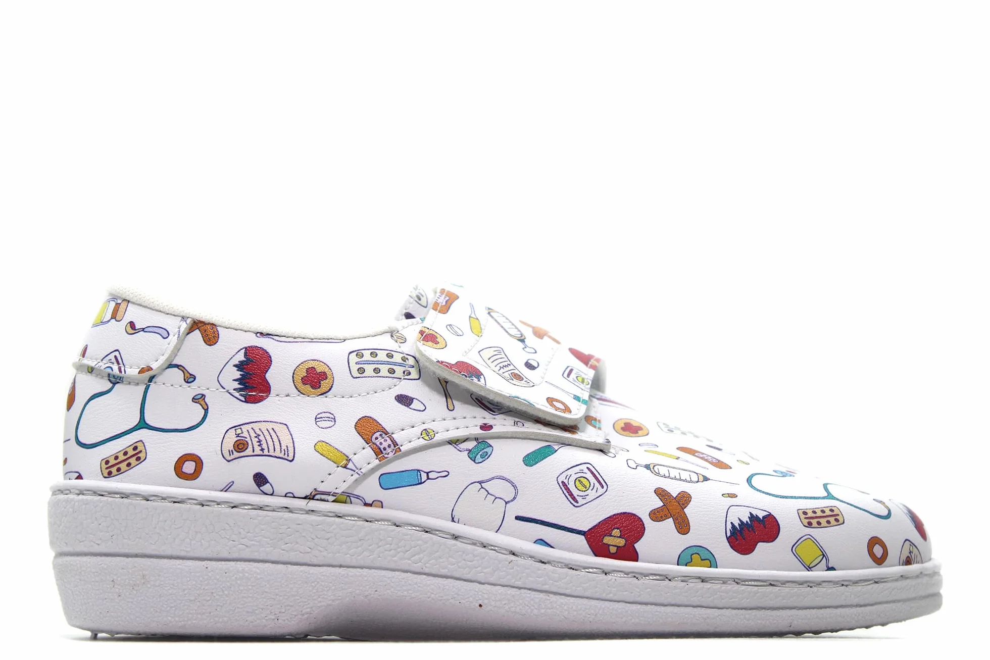 Zapato Sanitario Estampado, con cuña, Planta de Piel, Suela de Goma Antideslizante,Cierre Adhesivo, para: Mujer