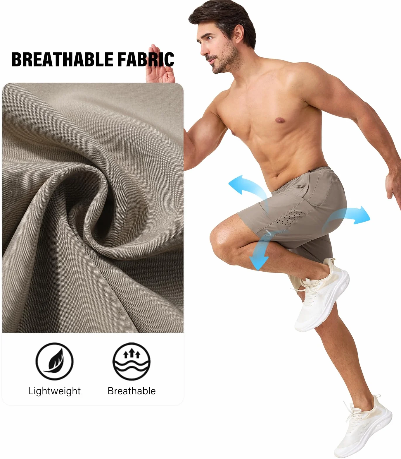 Pantalón Corto para Hombre Pantalones Cortos Deportivos Transpirable Secado Rapido para Running Gym Avec Poches Zippées