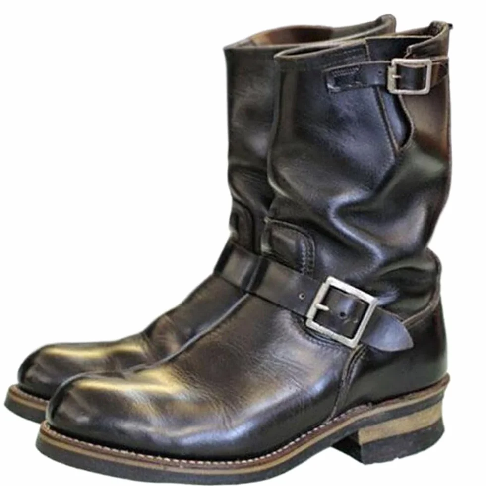Hombres Botas De Montar Steampunk Hebilla Lateral PU Cuero Botas De Caballero Moda Ecuestre Botas Botas Militares Para El Uso Diario (Black,43)