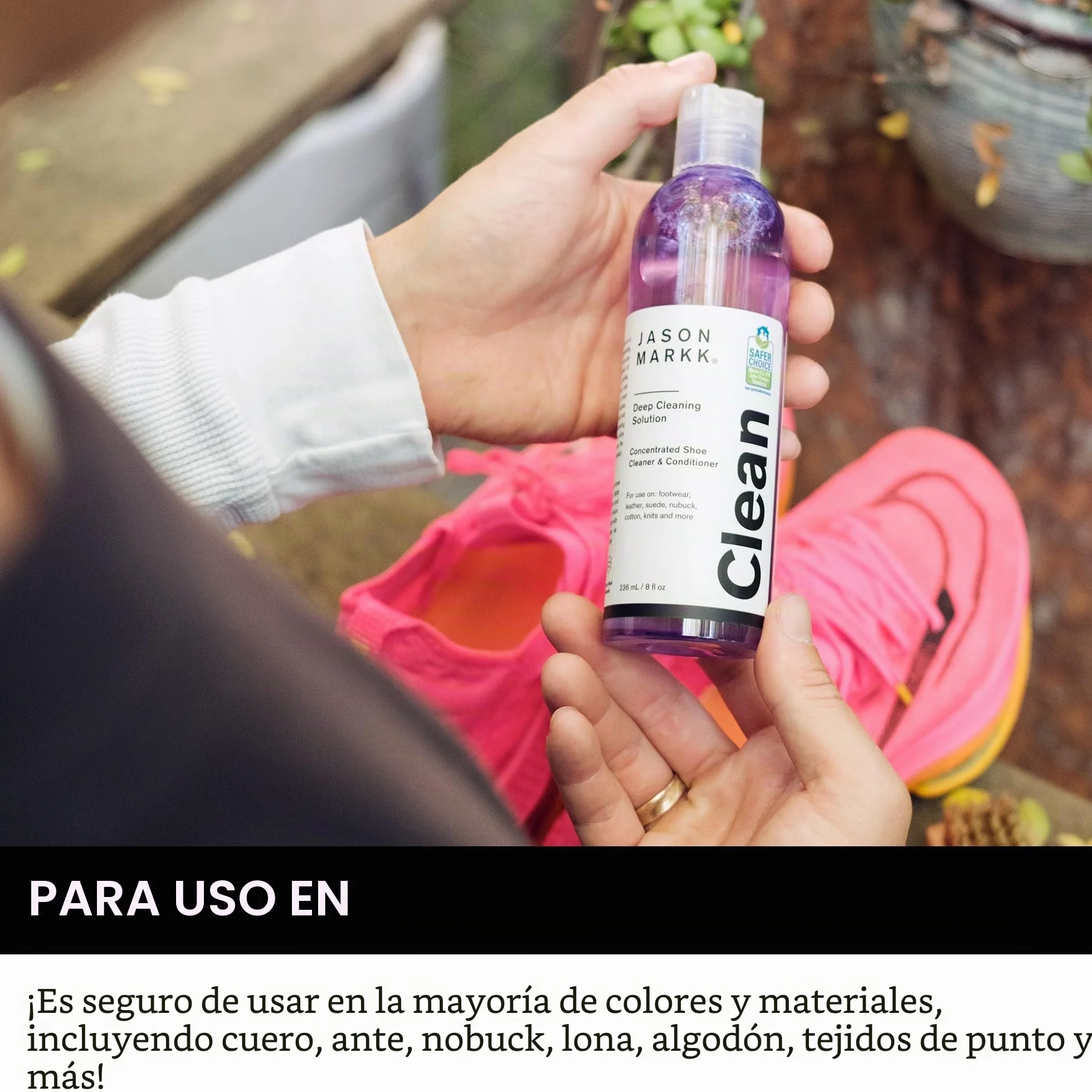 Jason Markk Solución de Limpieza Profunda, Limpiador de Zapatos, Cuidado de Entrenadores, Limpia y acondiciona, Ideal para Calzado, Seguro para Cuero, Gamuza, Nobuck, algodón, Puntos, 8 onzas