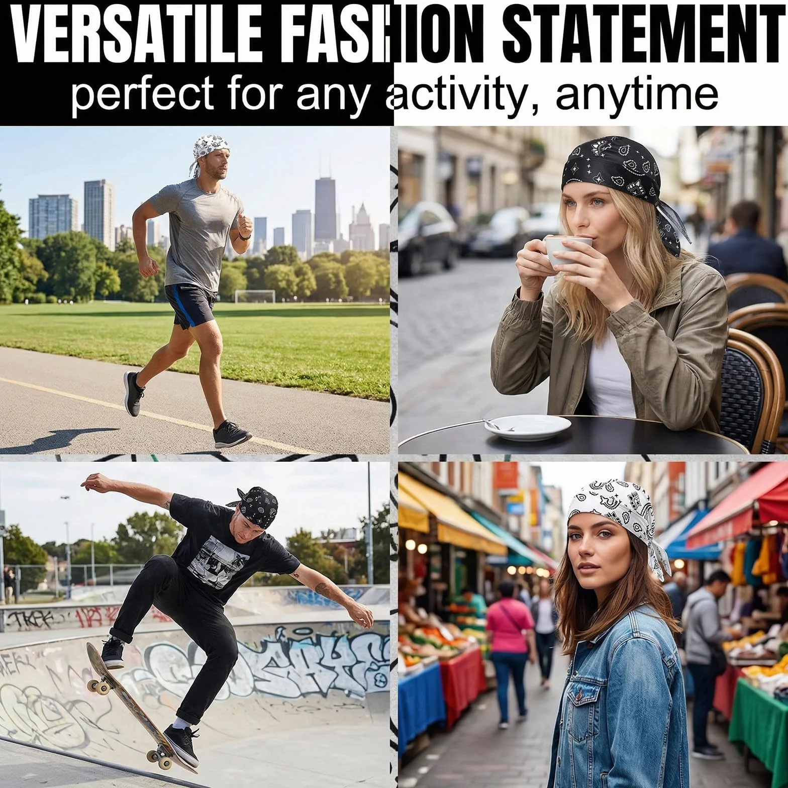 2 Piezas Bandana Cap Deporte, Pañuelo para Hombres & Mujeres, Protector Solar Verano, Durag Pirata Transpirable, Diadema Motero para Ciclismo Carrera & Exterior