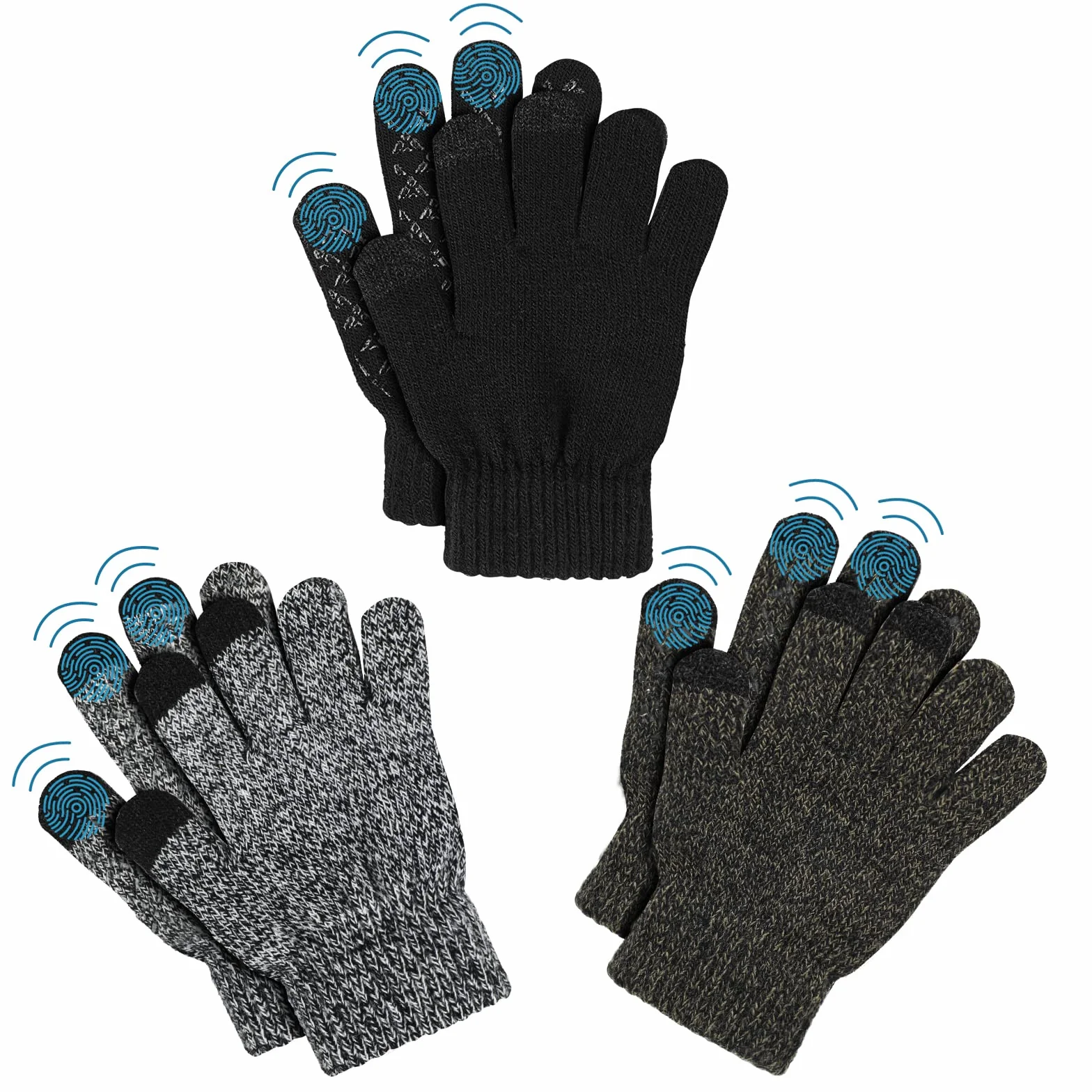3 Pares de Guantes Cálidos de Invierno para Niños, Forro polar Térmico Elástico para Pantalla Táctil Guantes de Punto con Dedos Completos Mitones, para Niños de 4 a 8 años Niñas y Niños