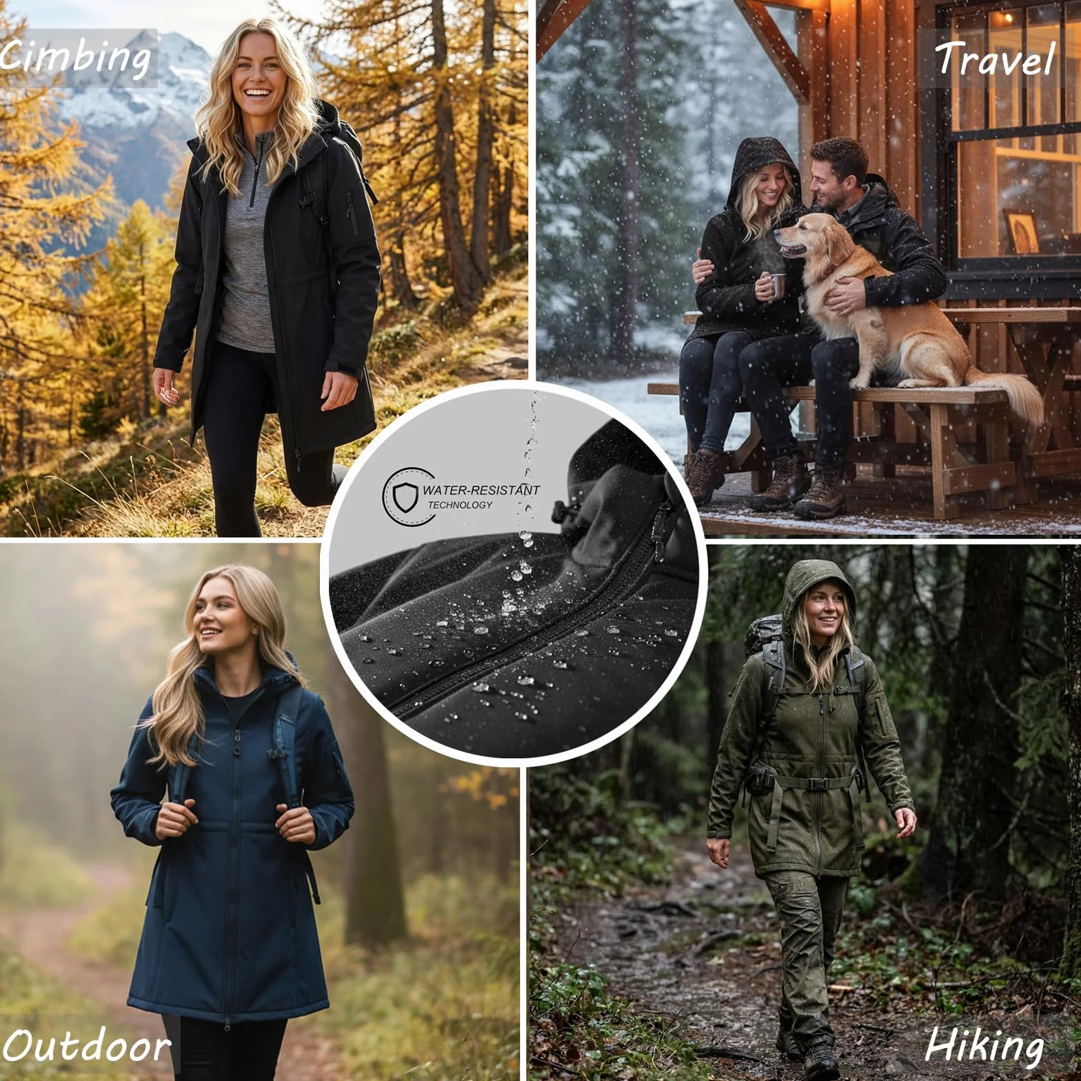 Chaqueta de Entretiempo Mujeres Chaquetas Impermeables Softshell con Capucha Otoño Invierno Windbreak Impermeable lluvia para mujer