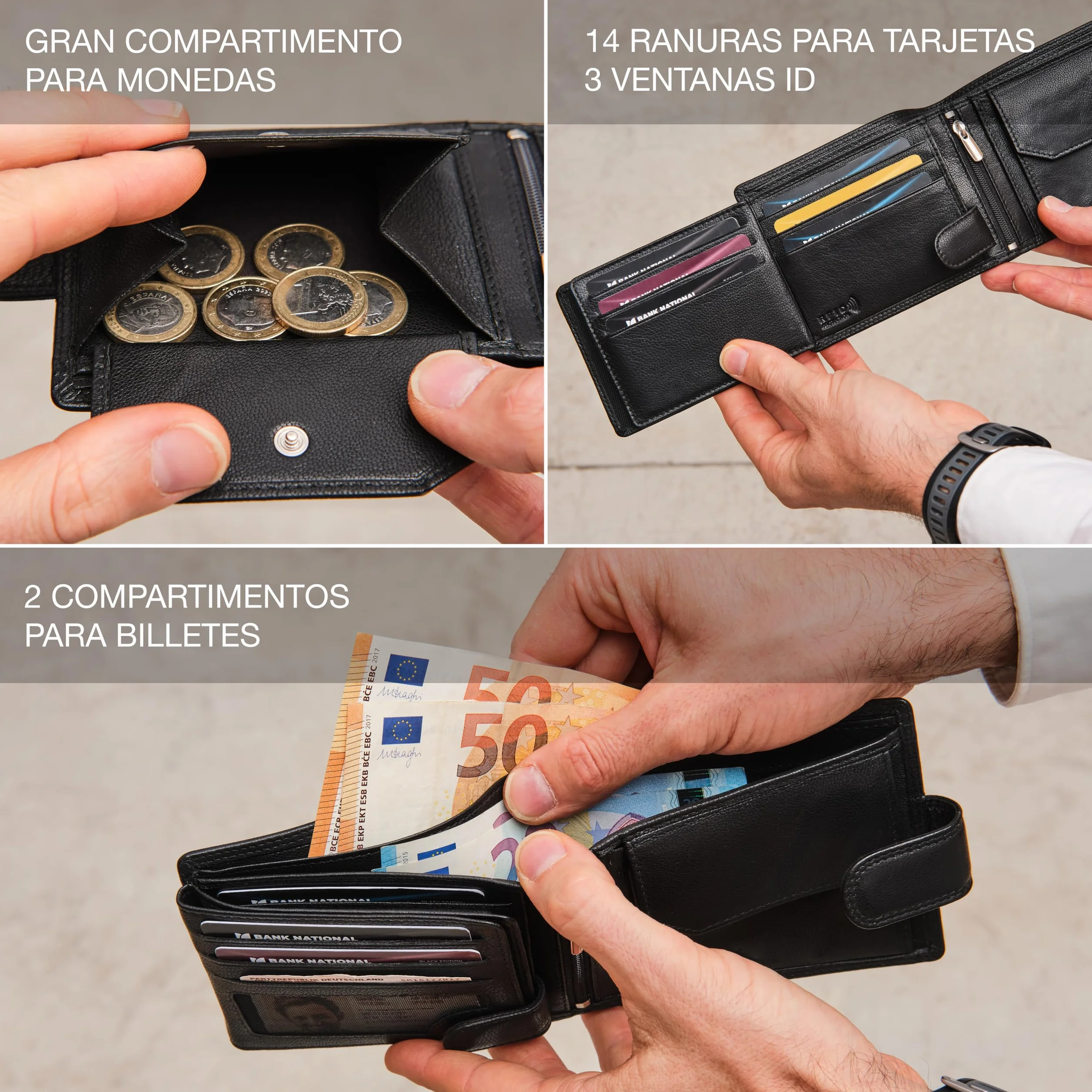 HansGo Carteras para Hombre Piel - Monedero con Estilo - Cartera Hombre Hecha a Mano Cuero Auténtico - Billeteras con RFID - La Cartera Cómoda - Wallets for Men - Regalos Originales.