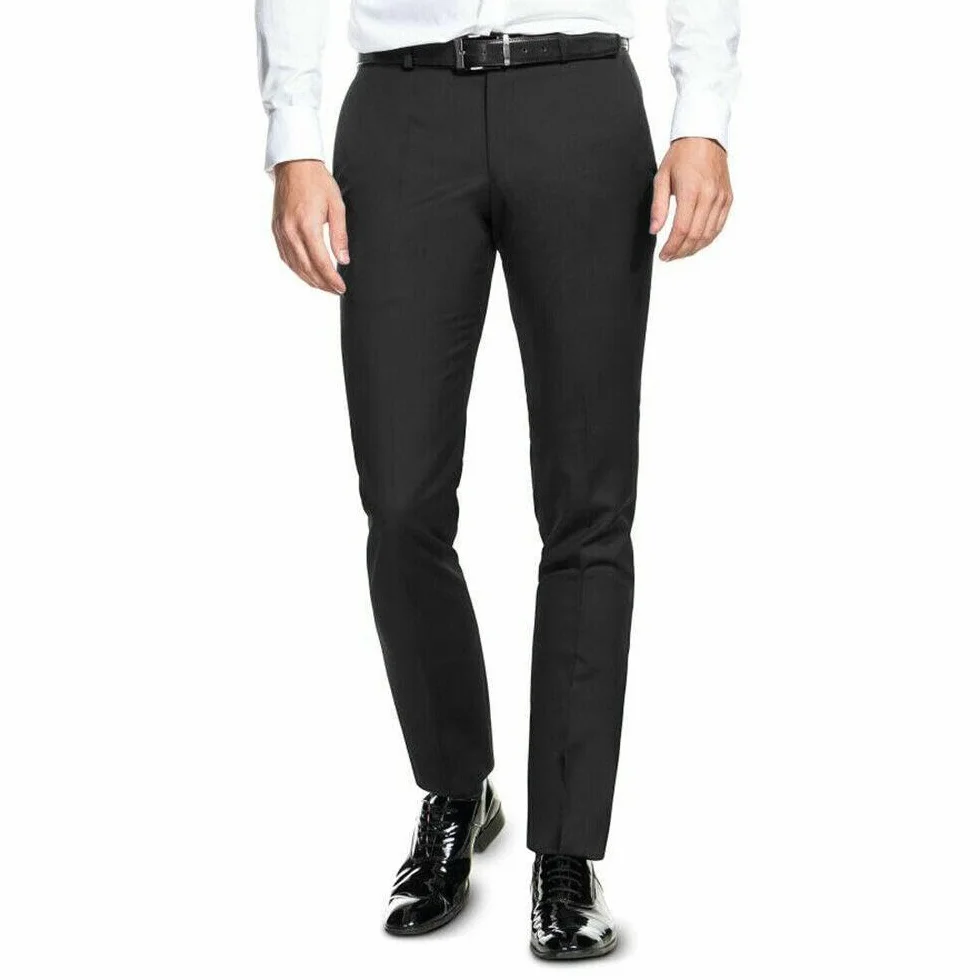 Esmoquin Hombre Primavera Verano Vestido Elegante Chaqueta y Pantalón Boda Ceremonia Línea Sartorial, Negro , 50