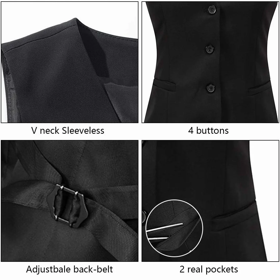 Chaleco Mujer Vestir De Sastre Sin Mangas Cuello en V con Botones y Bolsillos Totalmente Forrado para Mujer Elegante y Formal
