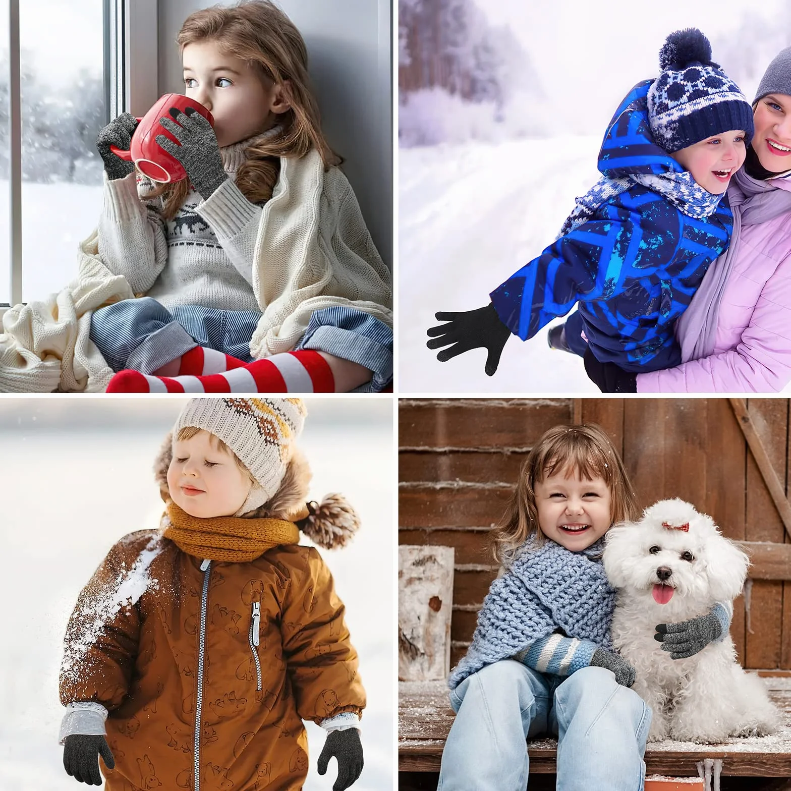 3 Pares de Guantes Cálidos de Invierno para Niños, Forro polar Térmico Elástico para Pantalla Táctil Guantes de Punto con Dedos Completos Mitones, para Niños de 4 a 8 años Niñas y Niños