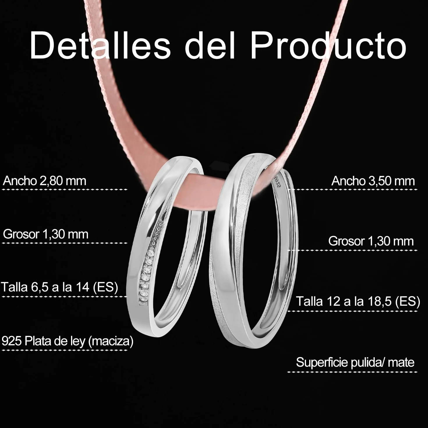 Meissa 2 Piezas Anillos Pareja para Hombres y Mujeres 925 Plata Anillos de Boda Alianza Ajustable Anillo de Promesa Anillos Pareja Juego
