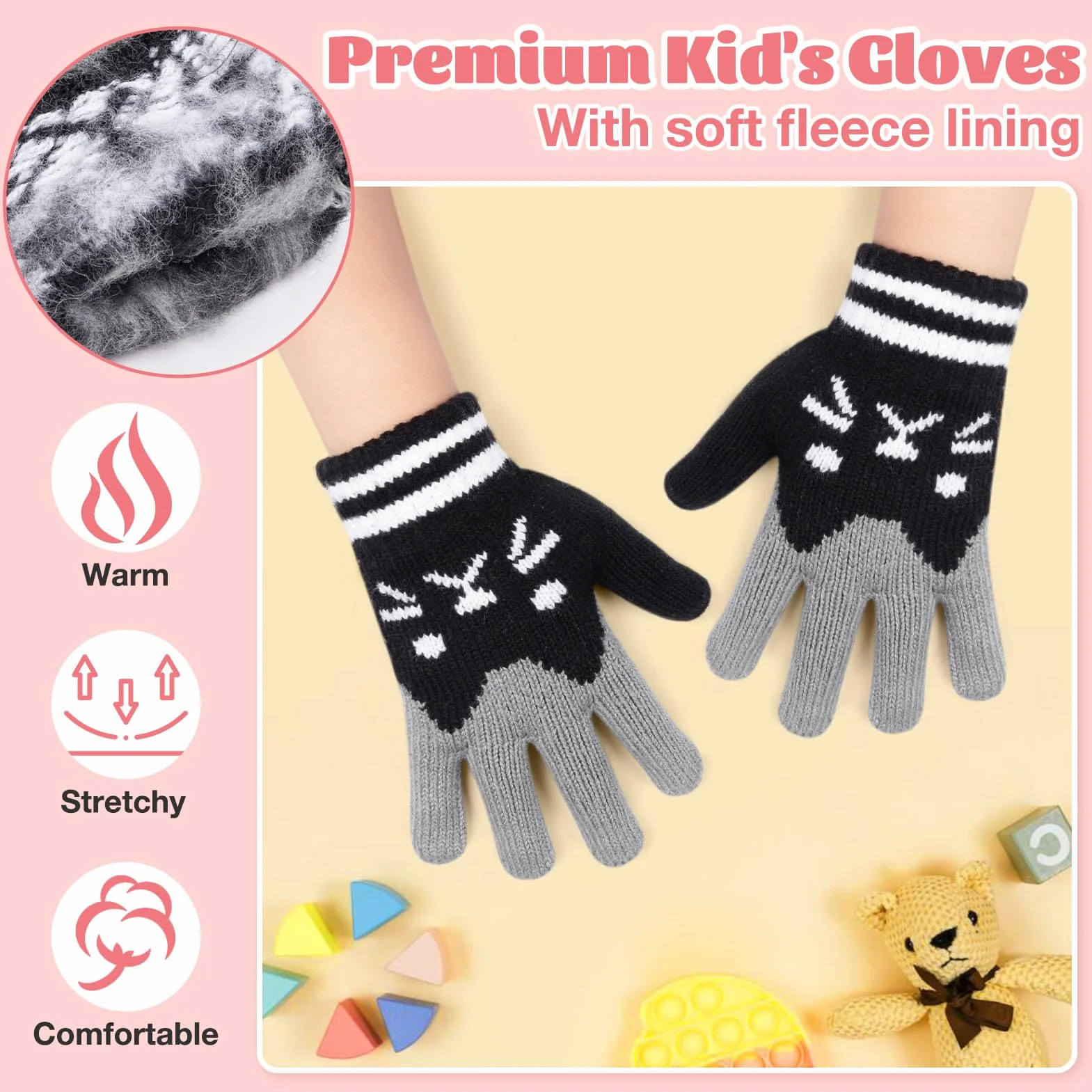 Becellen 2 Pares Guantes Invierno Niñas, Lindos Térmicos Guantes Dedo Completo Mágicos Guantes para Niños Uso Diario