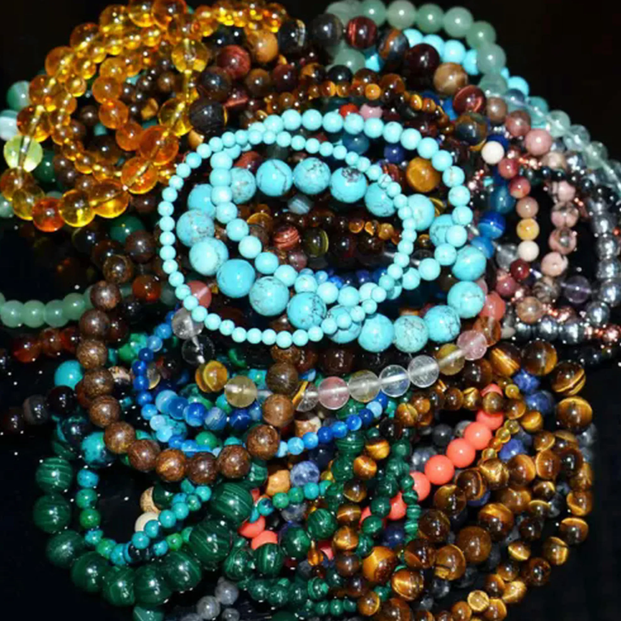 Pulsera elástica de Cuentas Redondas de Piedras Preciosas Naturales, Hecha a Mano, de 4 mm, 6 mm, 8 mm y 10 mm (7,5" - 10 mm - 31 larvikita labradorita)