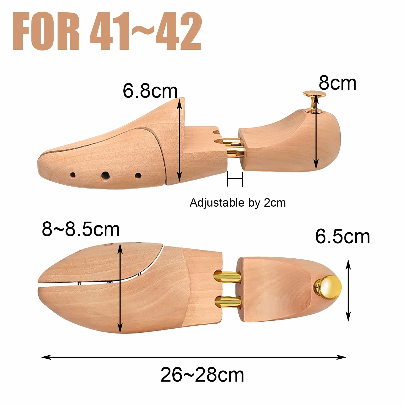 Hormas para Zapatos de Madera Hombre Mujer, Horma Zapatos Ajustable Ensanchador y Moldeador de Calzado, Shoe Tree de Cedro con Calzador, Mantiene Forma del Zapato, 1 Par, 41-42