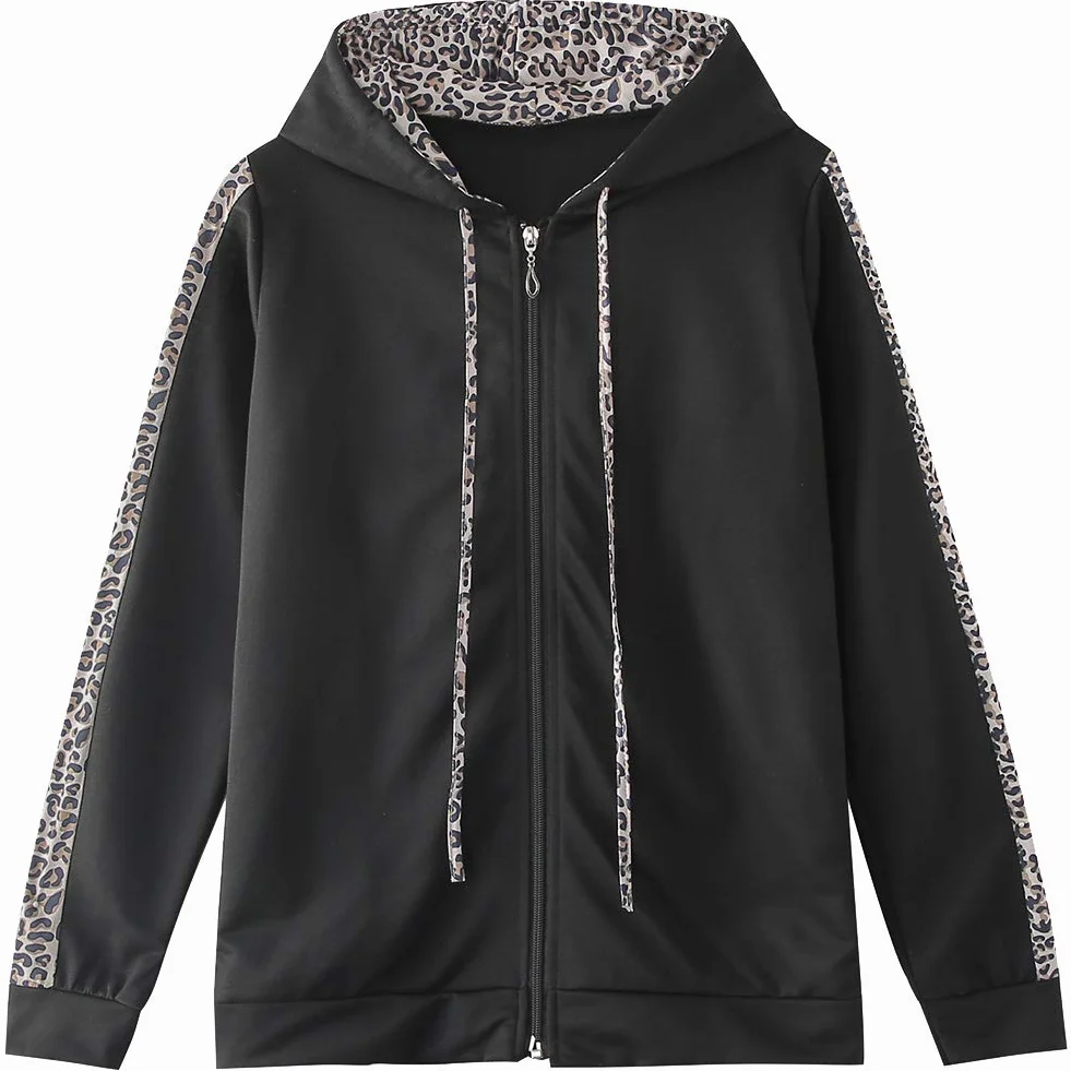 amropi Mujer Leopardo Conjunto de Ropa Chandal con Capucha Tops y Pantalones Deportivos Señoras 2 Piezas Set