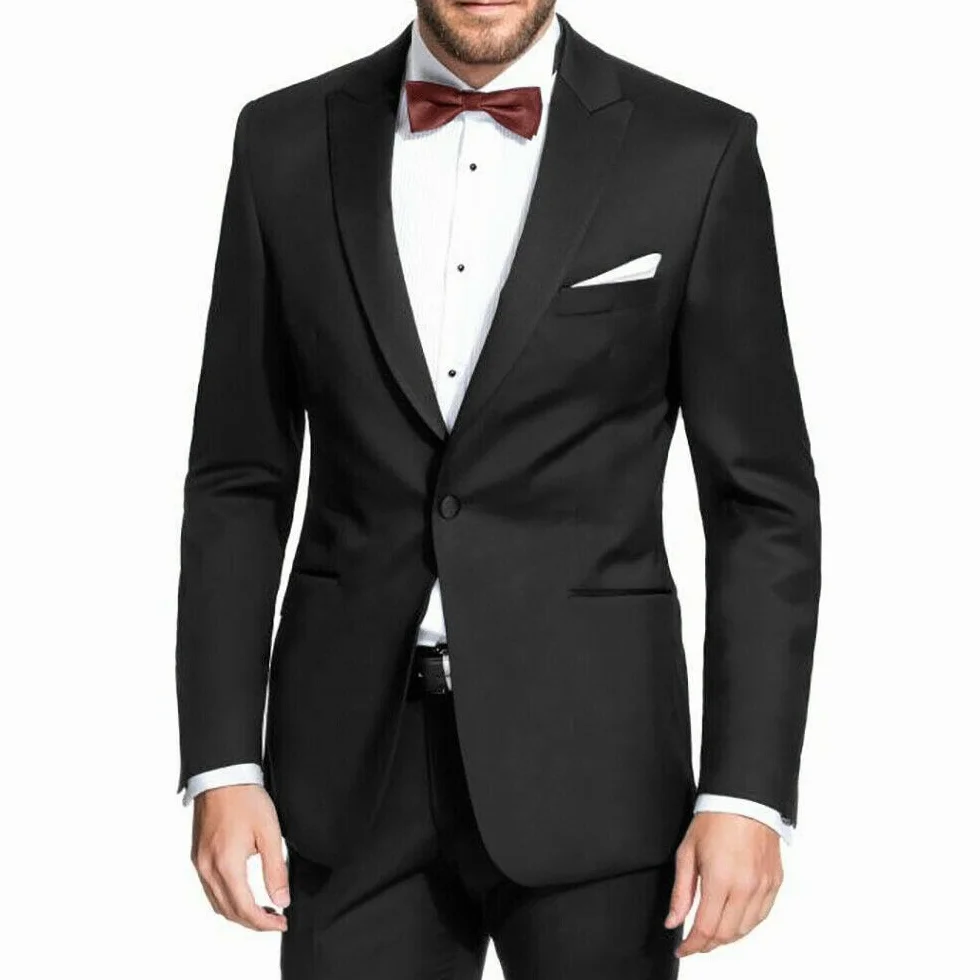 Esmoquin Hombre Primavera Verano Vestido Elegante Chaqueta y Pantalón Boda Ceremonia Línea Sartorial, Negro , 50
