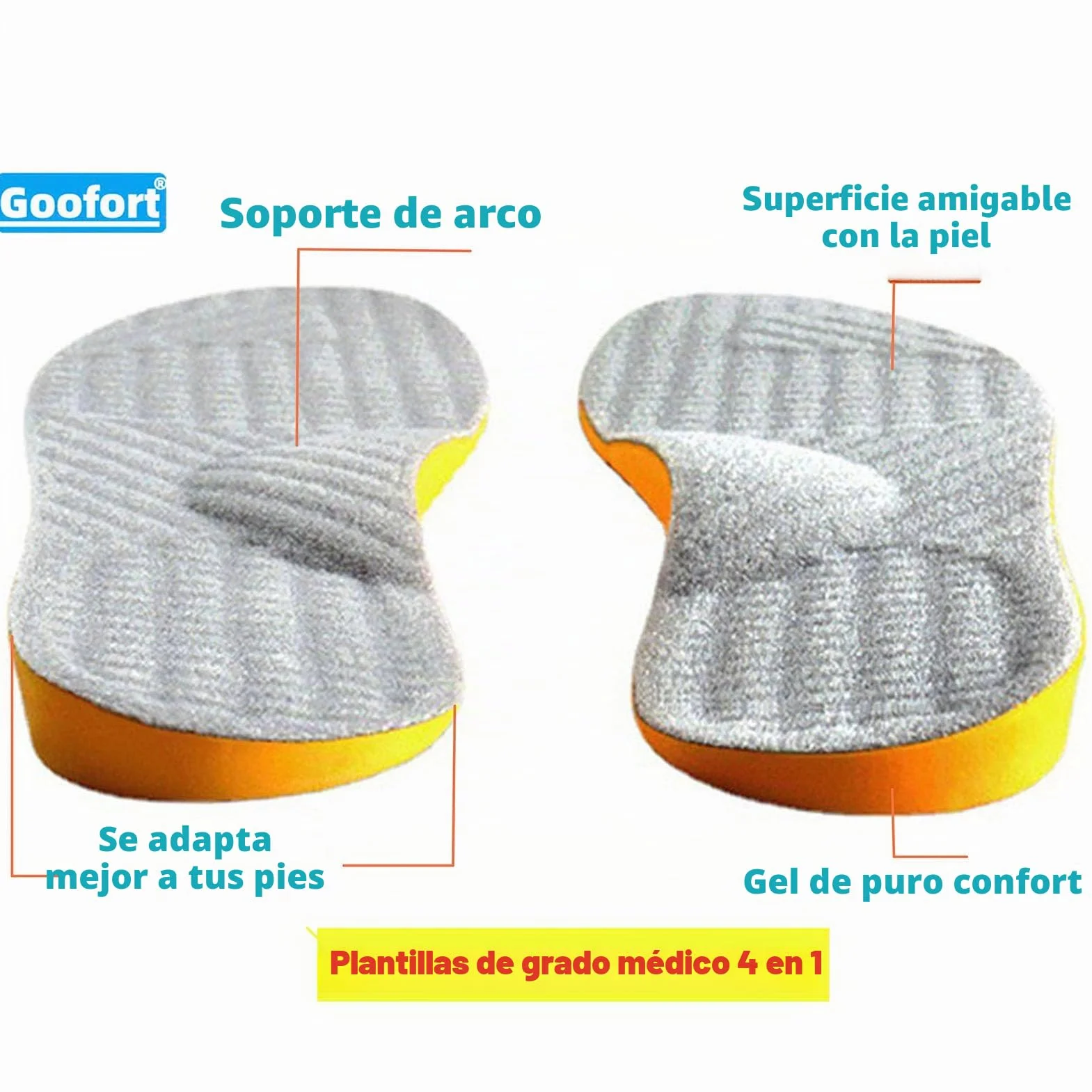 Goofort Plantillas ortopédicas 4 en 1 para corregir la postura, plantillas de gel para pies planos, soporte de arco ortopédico, sobrepronación, supinación, fascitis plantar, metatarsalgia X/O, valgus