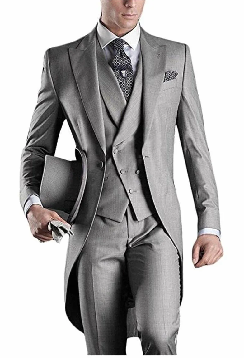 Traje largo de 3 piezas para hombre, color blanco, solapa con muesca, un botón, trajes de boda, esmoquin de novio