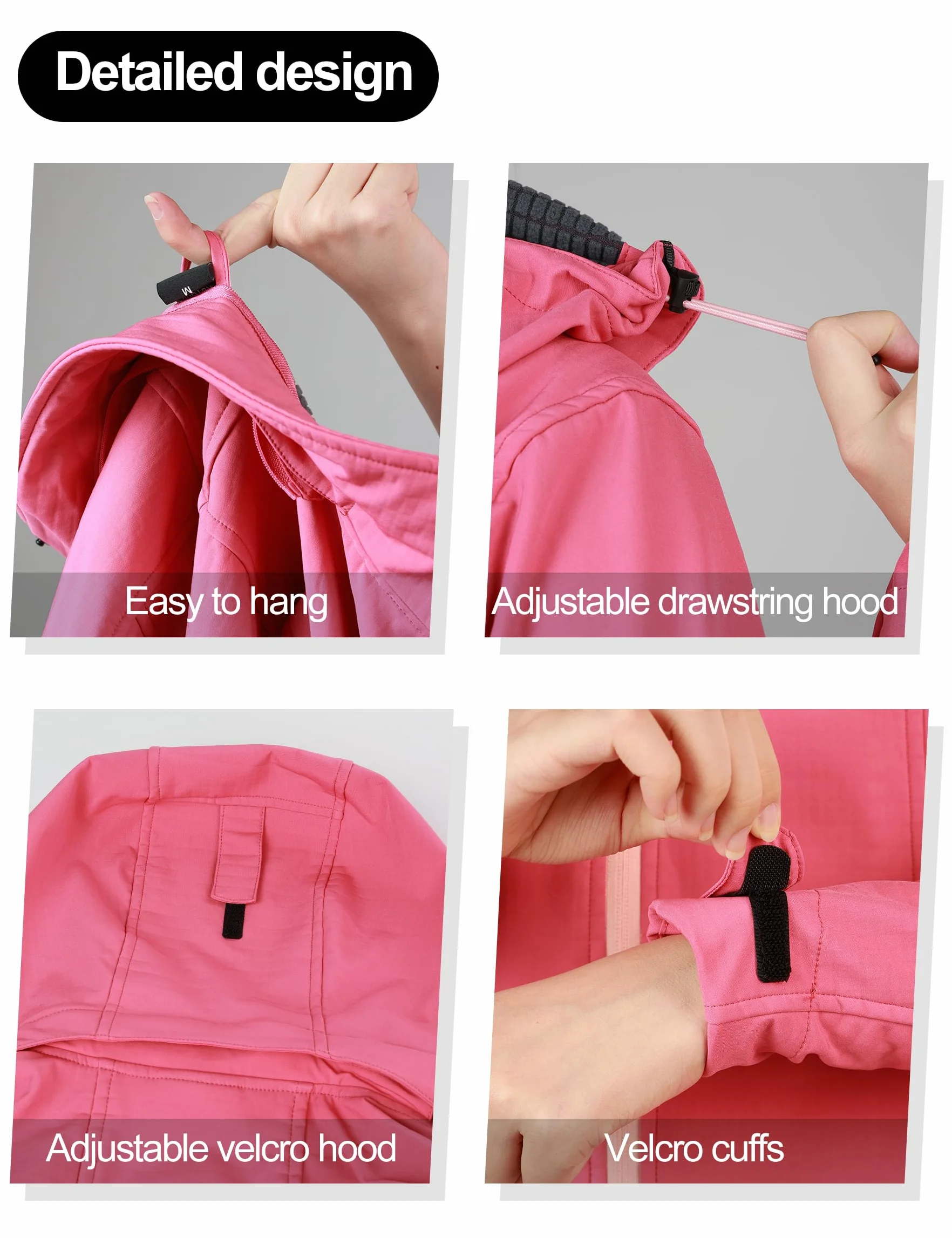 KUTOOK Chaqueta Softshell Impermeable para Mujer Invierno Transpirable ligera desmontable Running Senderismo Esquí Ciclismo HC402
