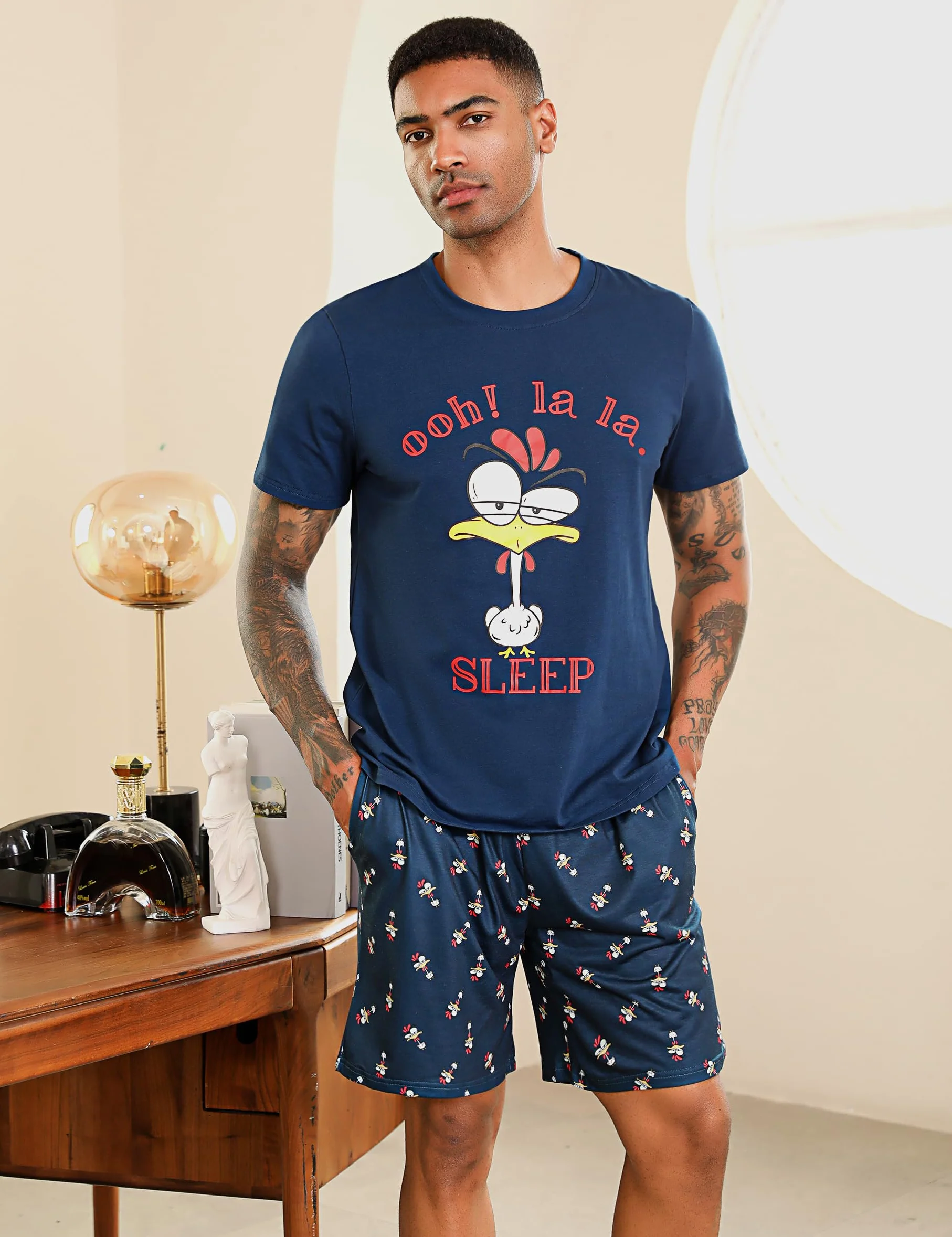 Pijamas Hombre Verano Pijamas Cortos Hombre Conjuntos de Pijamas Algodón Pantalones Ropa de Dormir para Hombre