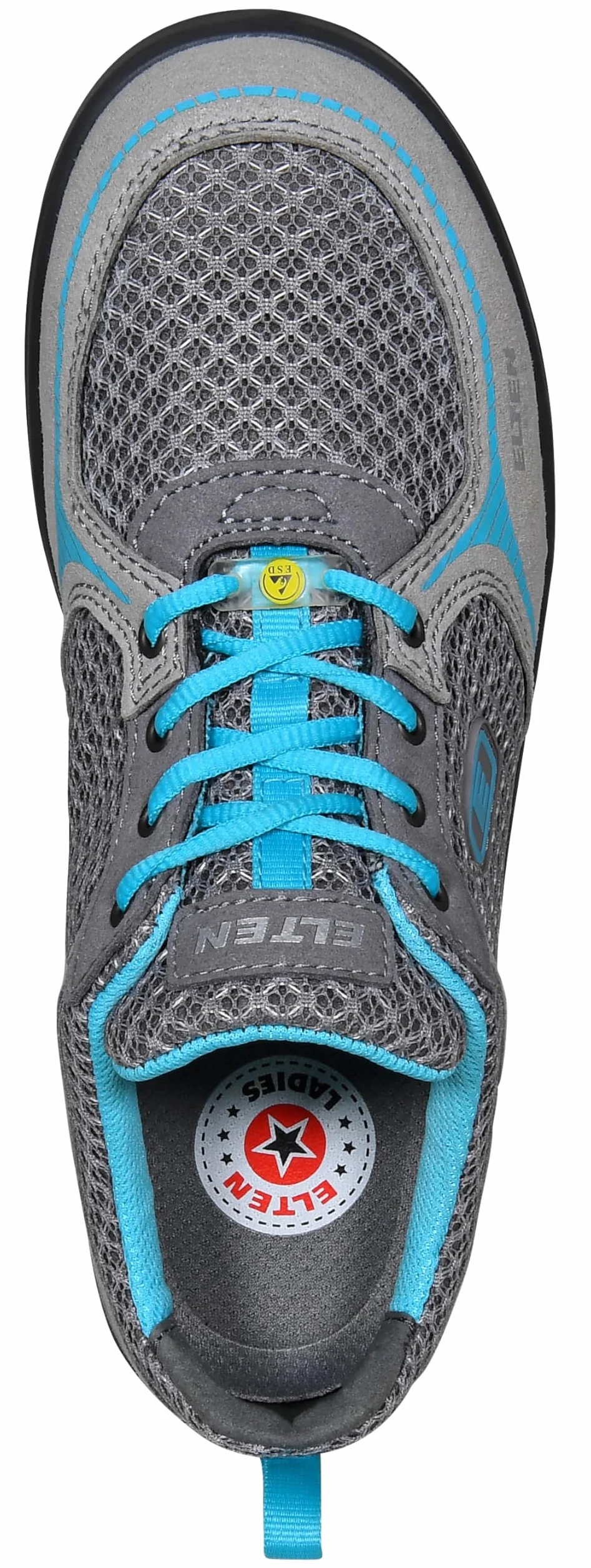 Elten Mila aqua Low ESD S1 - Zapatos de seguridad para mujer (ligeros, transpirables, microfibra/malla, sin piel, puntera de acero), 41 EU Schmal, gris