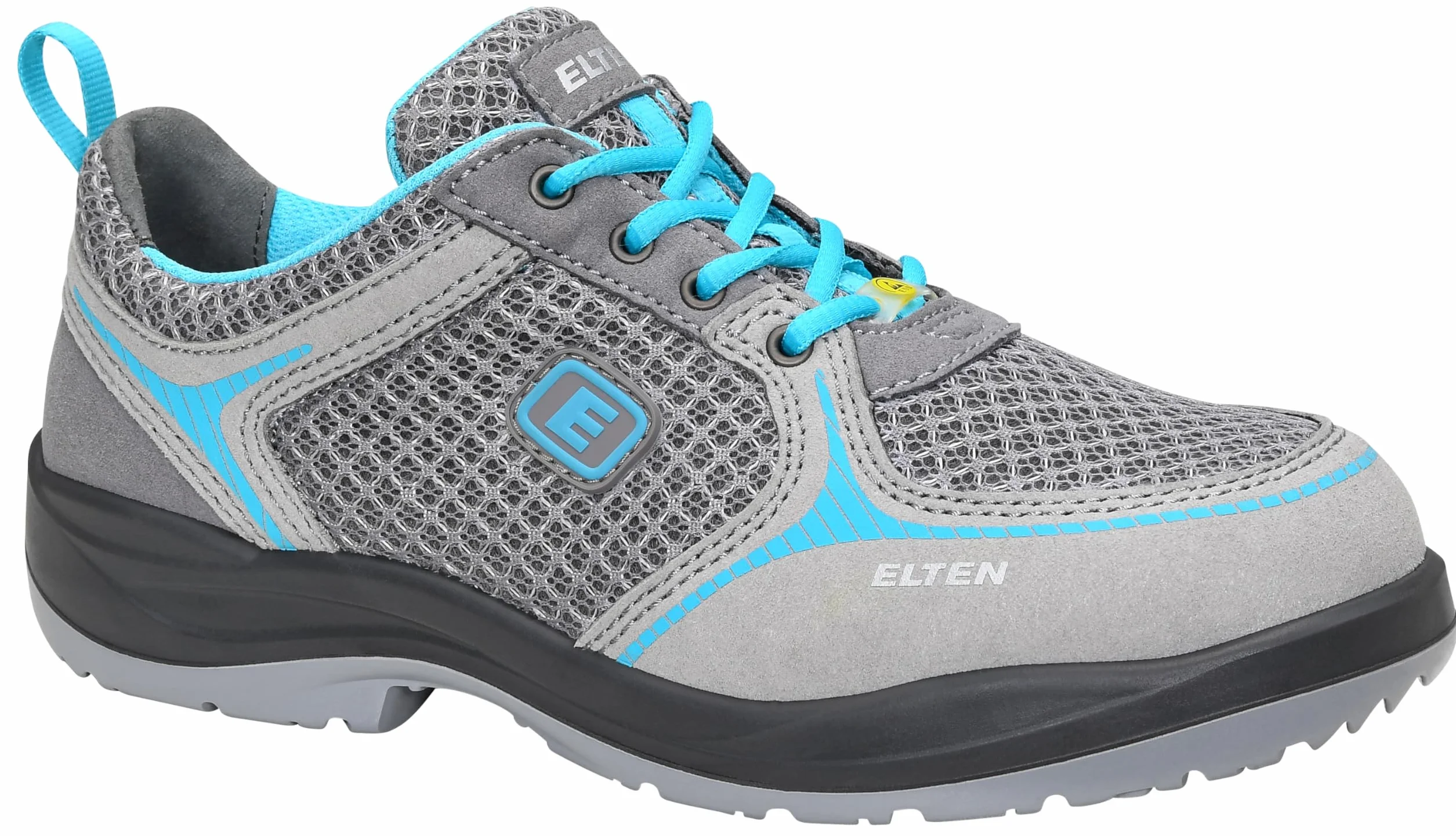 Elten Mila aqua Low ESD S1 - Zapatos de seguridad para mujer (ligeros, transpirables, microfibra/malla, sin piel, puntera de acero), 41 EU Schmal, gris