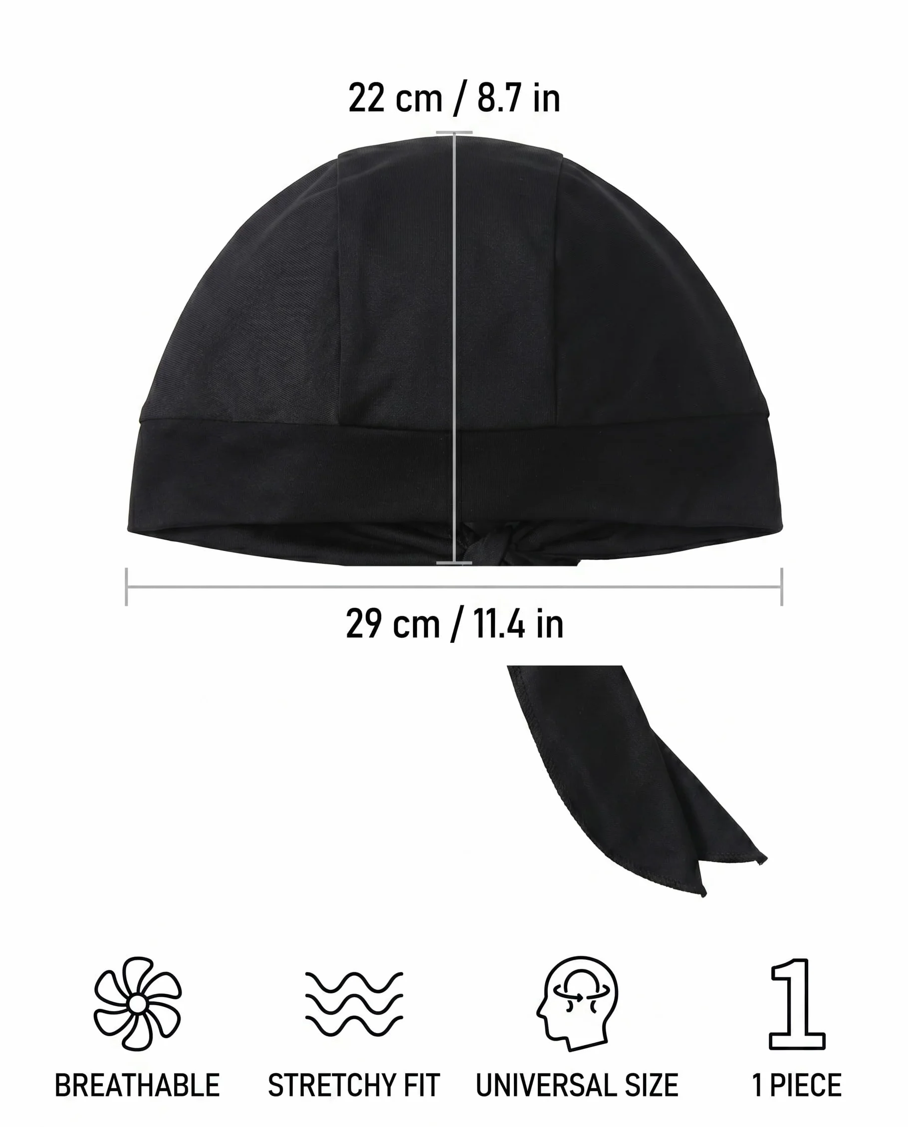 Gorro Bandana Ciclismo Negro Hombre Mujer, Bandana Hombre, Pañuelo para la Cabeza, Pañuelo Cabeza Elástico Transpirable Absorbe Sudor, Protección UV Deporte Moto Casco Running(negro)