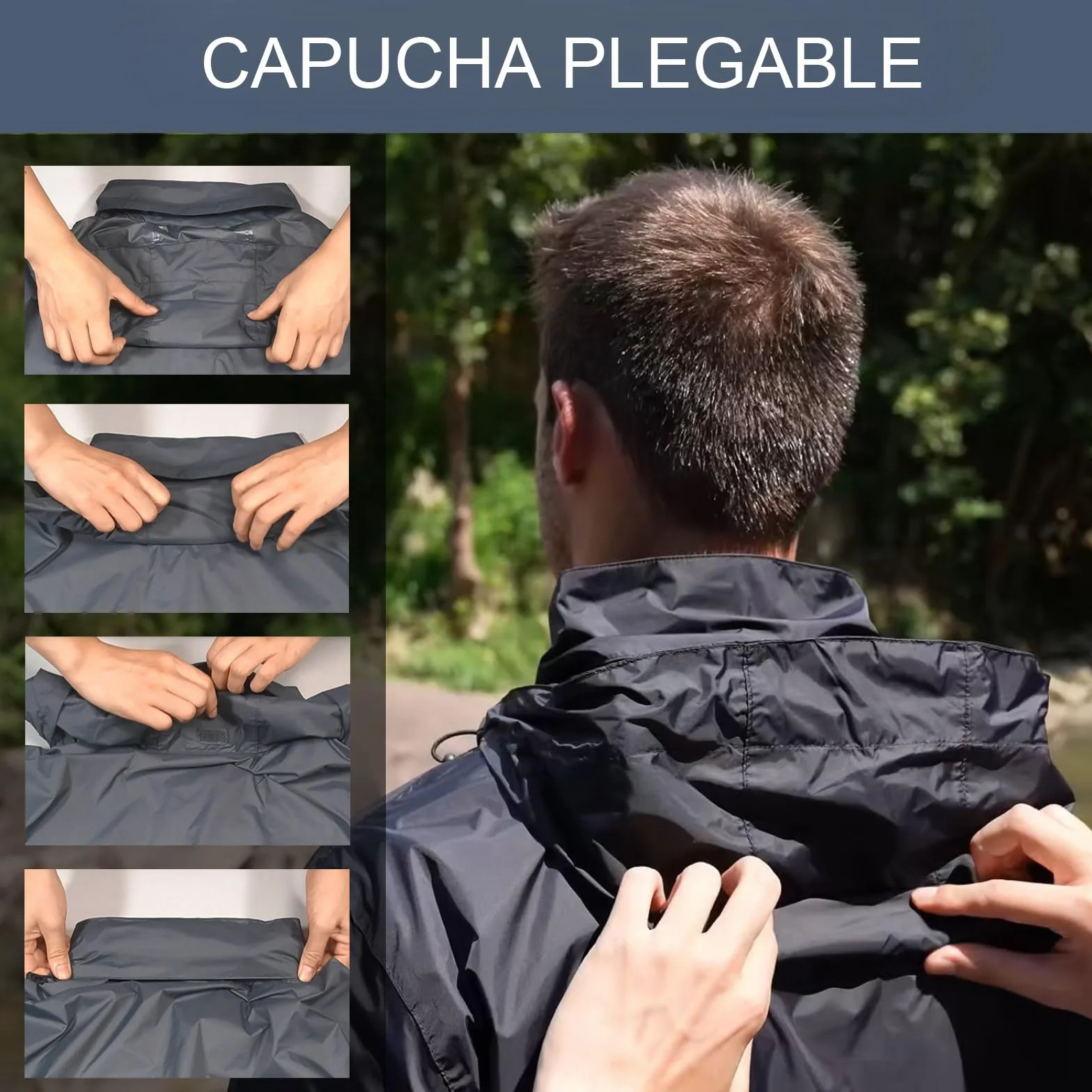 LZLER Chubasqueros para hombre, impermeables, ligeros, plegables, cortavientos, chubasquero con capucha ajustable para senderismo, camping al aire libre