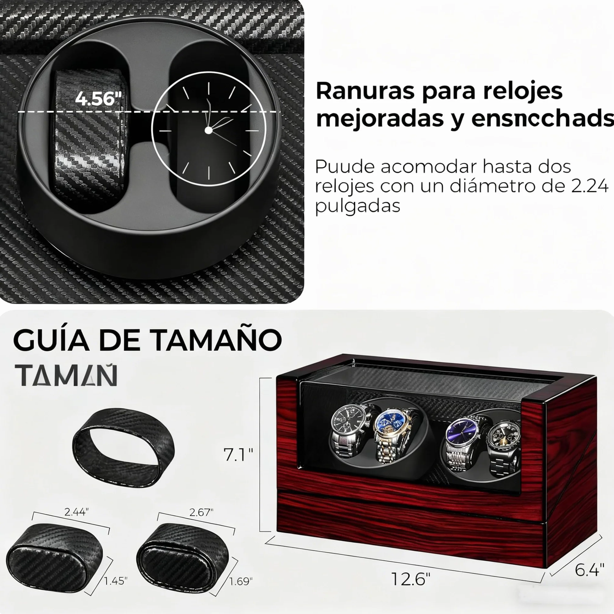 ANWBROAD Caja giratoria automática para relojes con iluminación LED, rotación automática para relojes automáticos, 4 rotadores con motor supersilencioso y 4 modos de rotación, JWW011Y