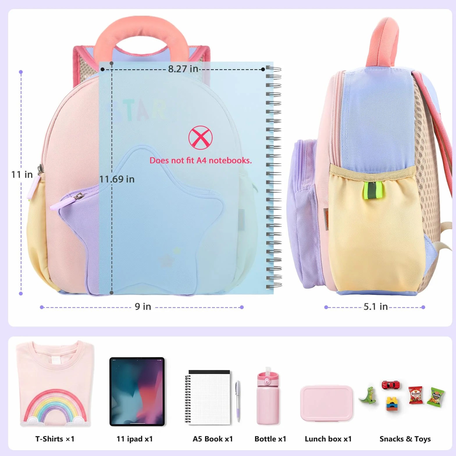 GAGAKU Mochila Infantil Guarderia para Niñas de 2-4 años, 30 cm Mochila Pequeña Escolar Mochila de Jardín Infantil Mochila de Viaje Transpirable Cómod - Estrellas