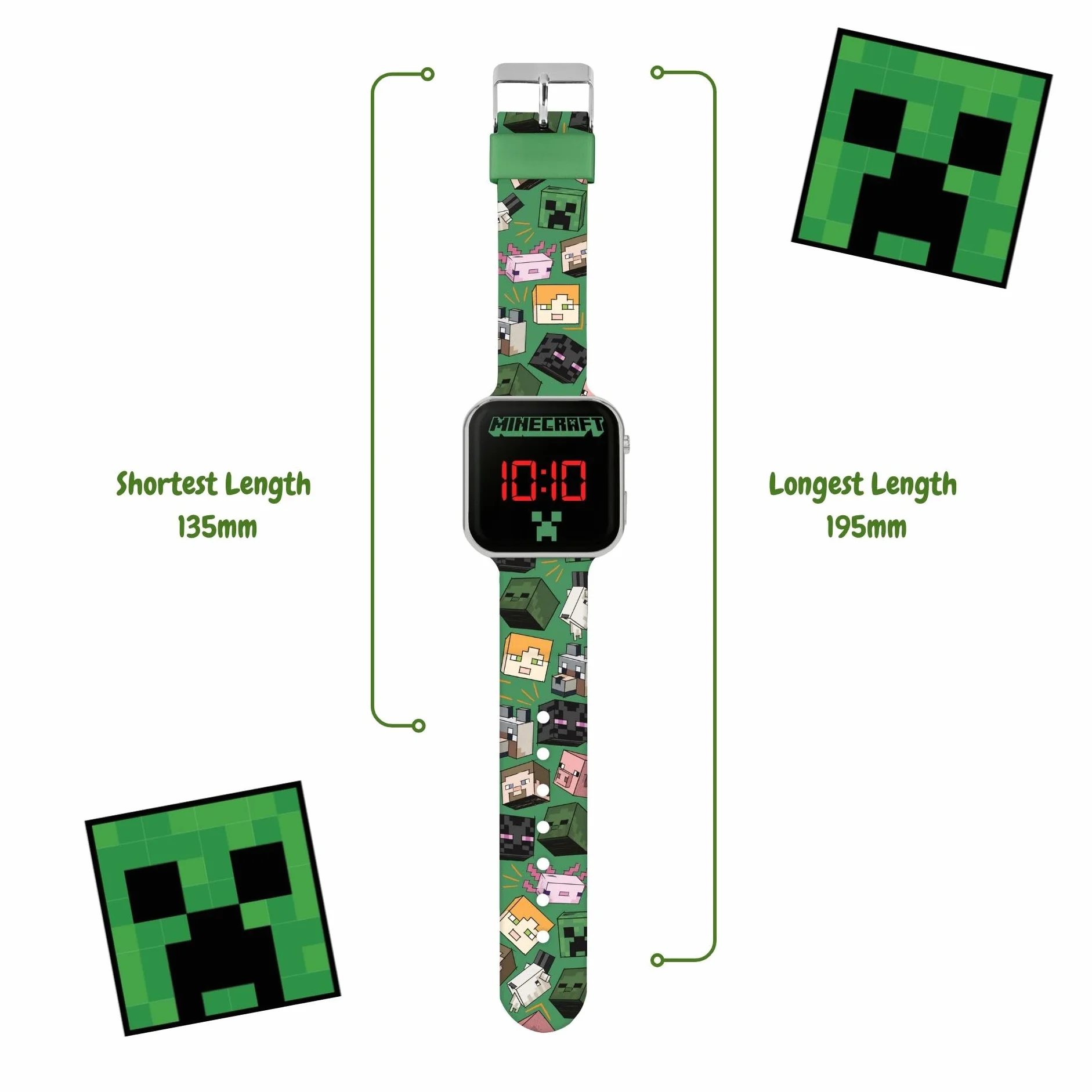 Minecraft Reloj LED con correa impresa verde MIN4230