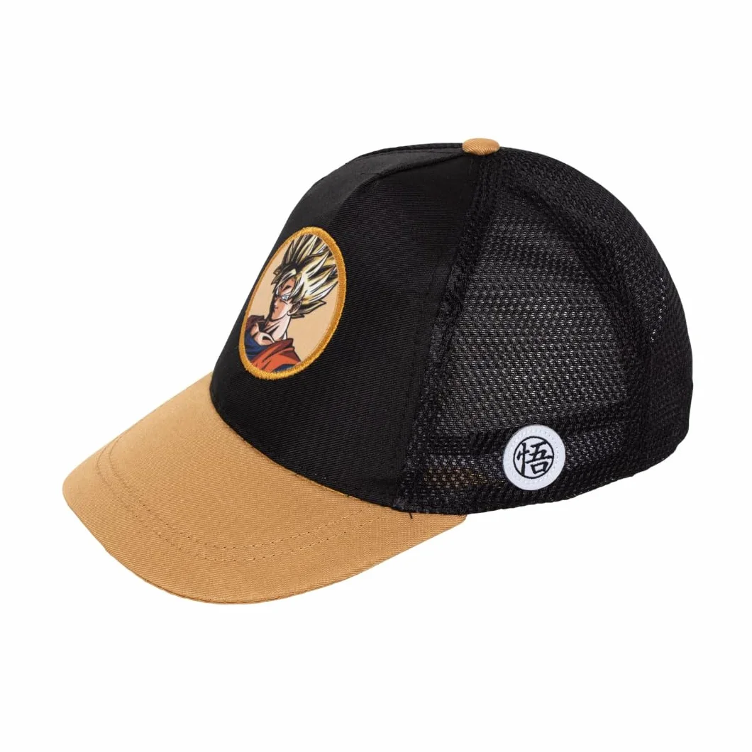 Gorra Dragon Ball Z para Niño y Juvenil, Gorra Infantil de Visera con Rejilla, Negra y Marrón, Bordados Frontal y Lateral, Talla Única 51-54 Centimetros