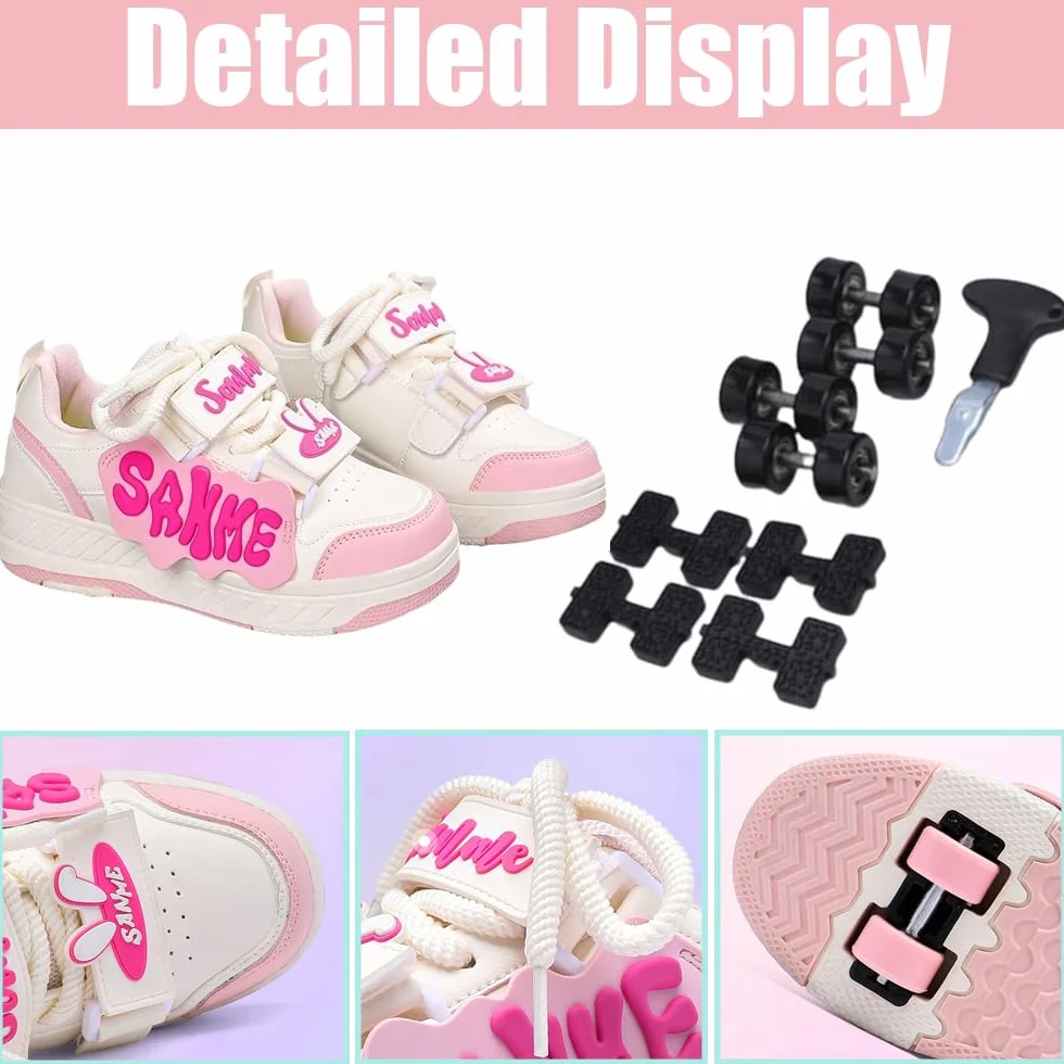 Hixingo Zapatillas con Ruedas, Multifuncionales 2 en 1 Zapatillas Patines, Resistentes al Desgaste Calzado de Skateboarding con Gancho y Bucle para Principiantes, Niños