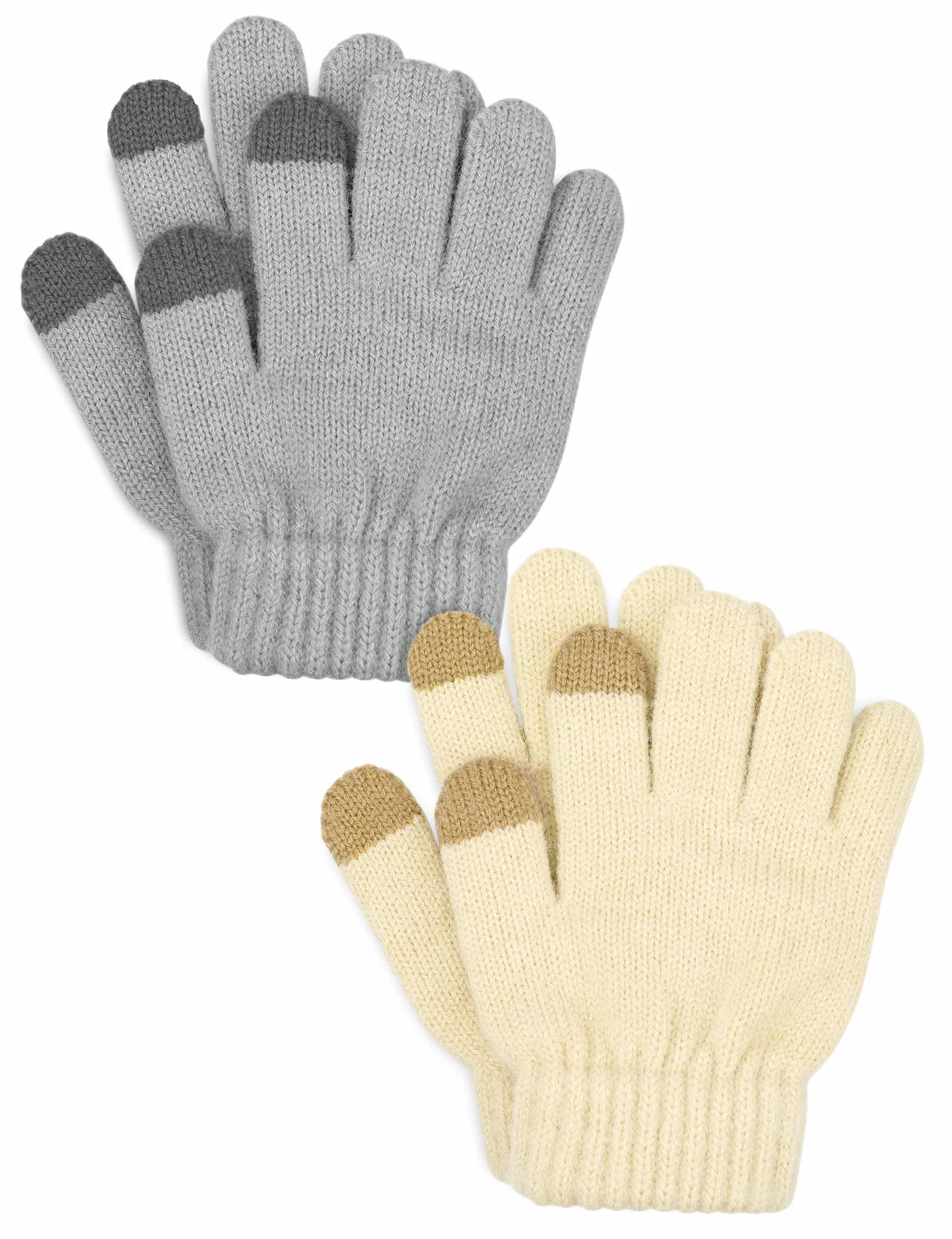 Kiiwah 2 Pares Guantes de Punto para Niños, Unisex Guantes de Dedos Completos Cálidos de Invierno, Guantes de Elásticos Mágicos de Otoño para Niños y Niñas