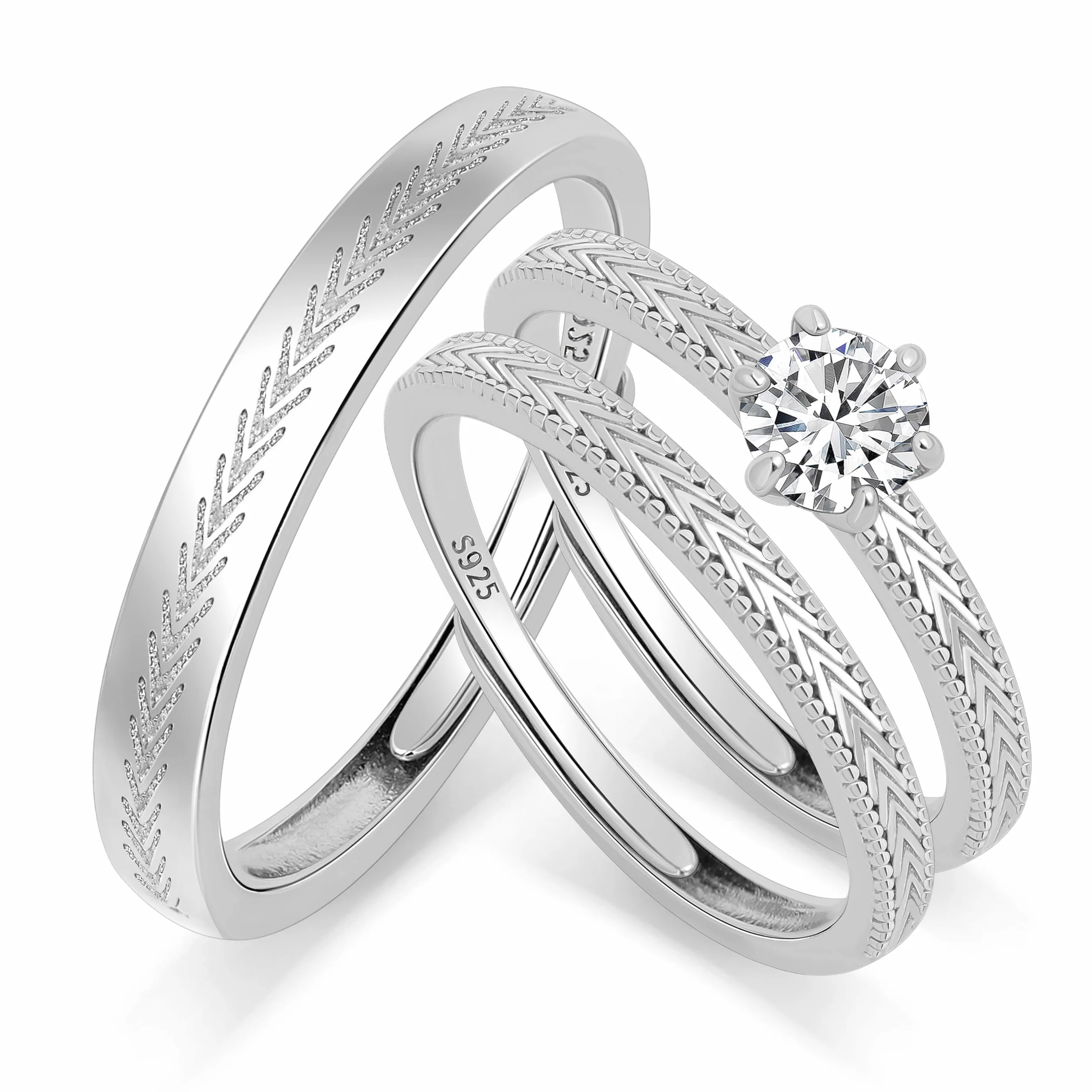 Meissa Alianzas Anillos de Compromiso para Pareja Plata de Ley 925 Ajustables Juego de 2 Regalo Boda Promesa Aniversario, Mujer 2mm con Circonita 0,28ct + Hombre 3mm