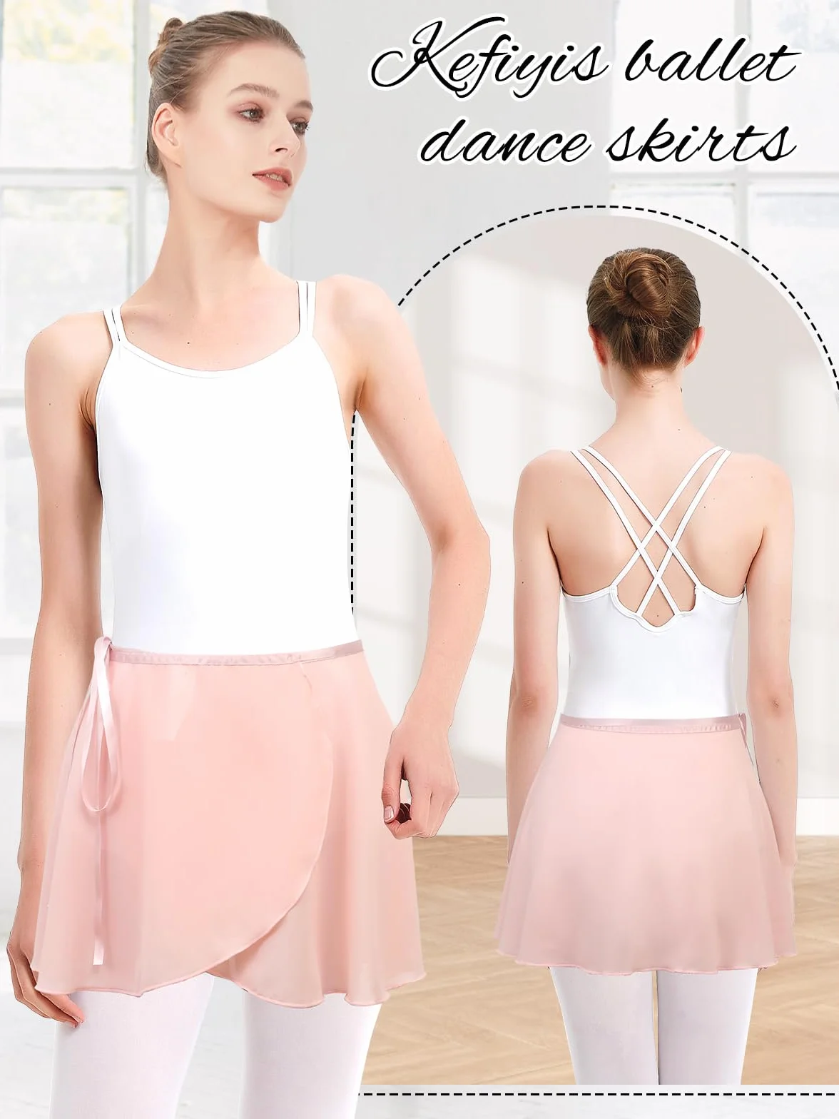 Falda de ballet de gasa con lazo ajustable para niñas y mujeres