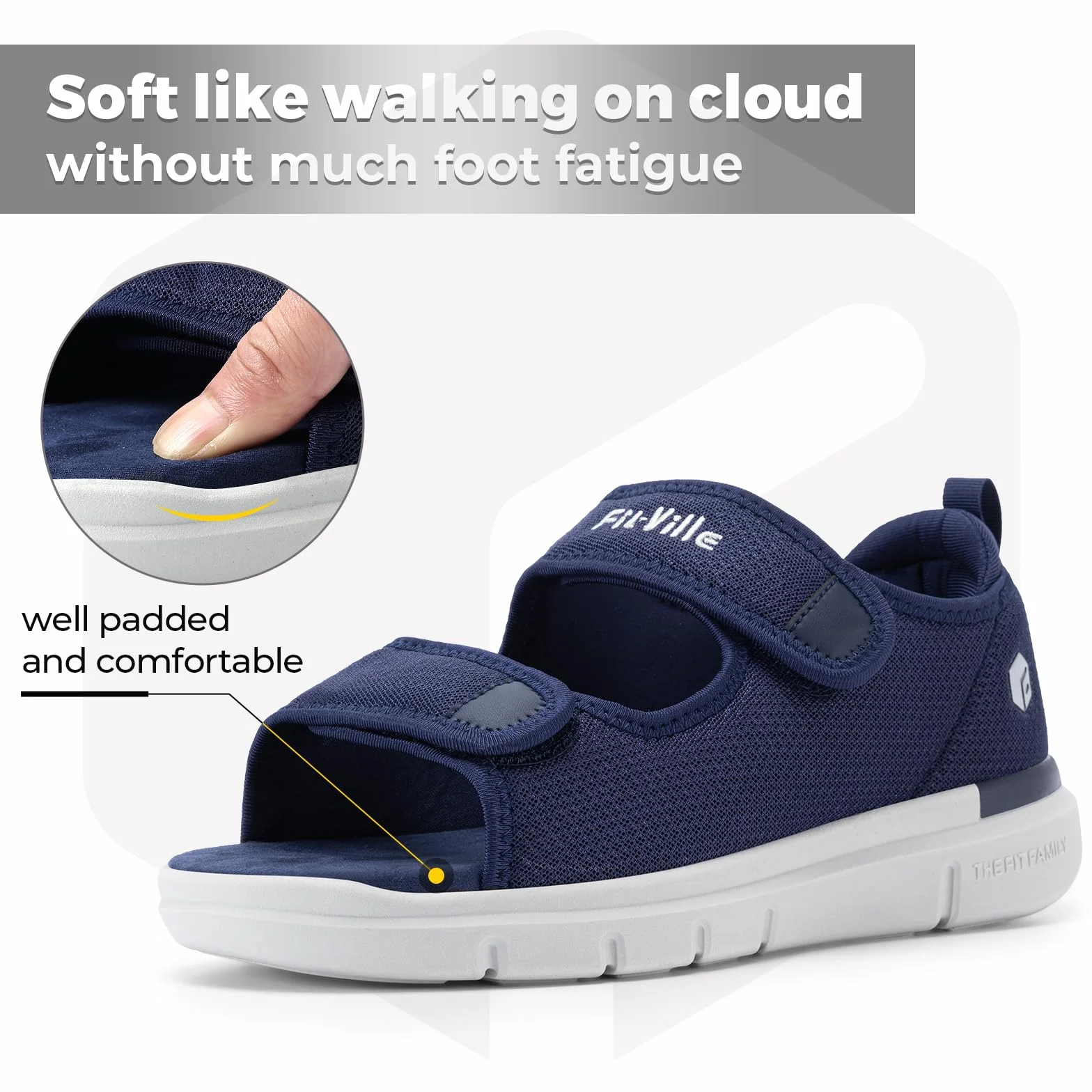 FitVille Sandalias para Diabéticos Hombre Ancho Zapatos Ortopédicos Cierre con Hebilla Sandalias de Rehabilitación con Abertura para Pies Hinchados