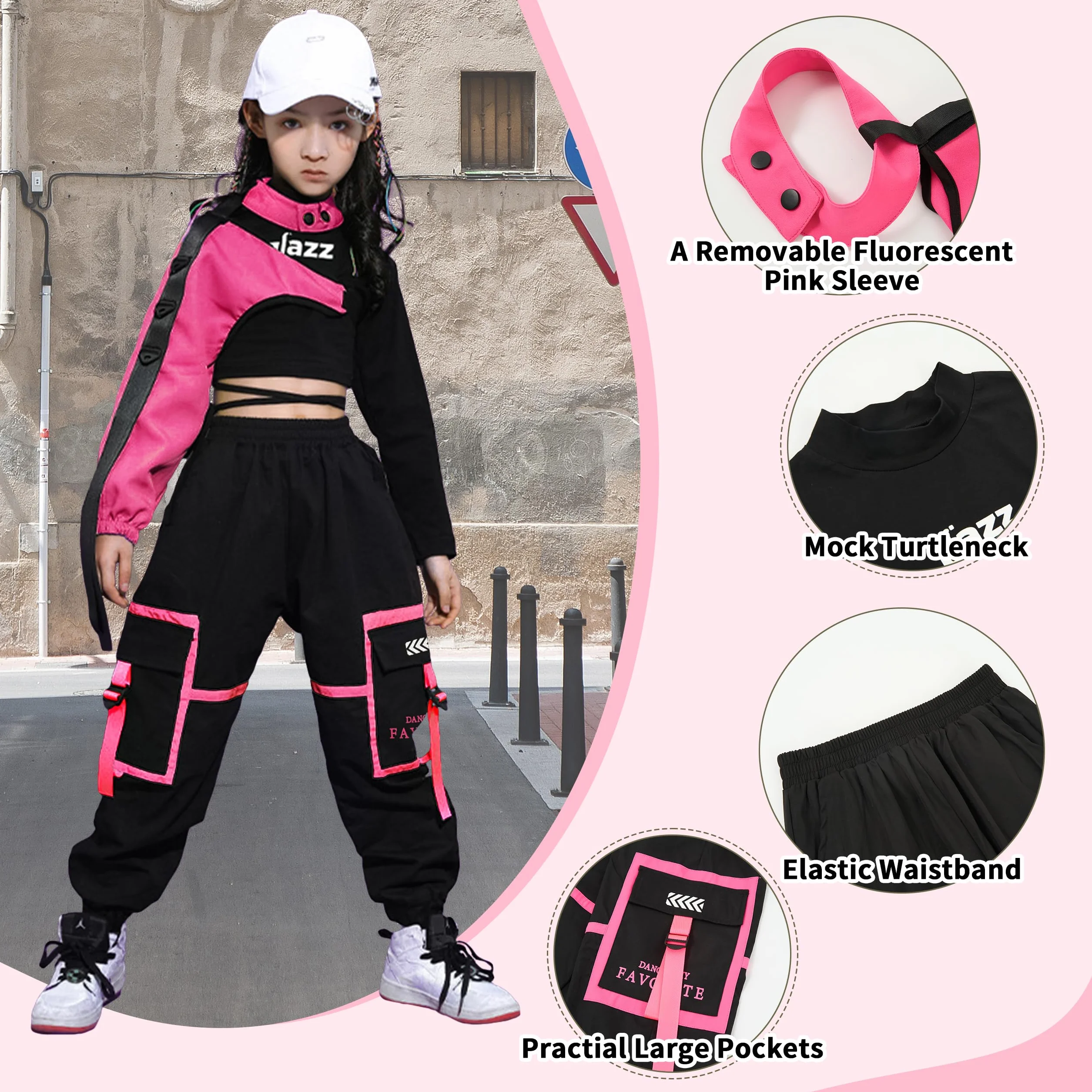 LOLANTA 3 Piezas Ropa Hip Hop Niña, Conjunto Top Corto y Pantalones Cargo