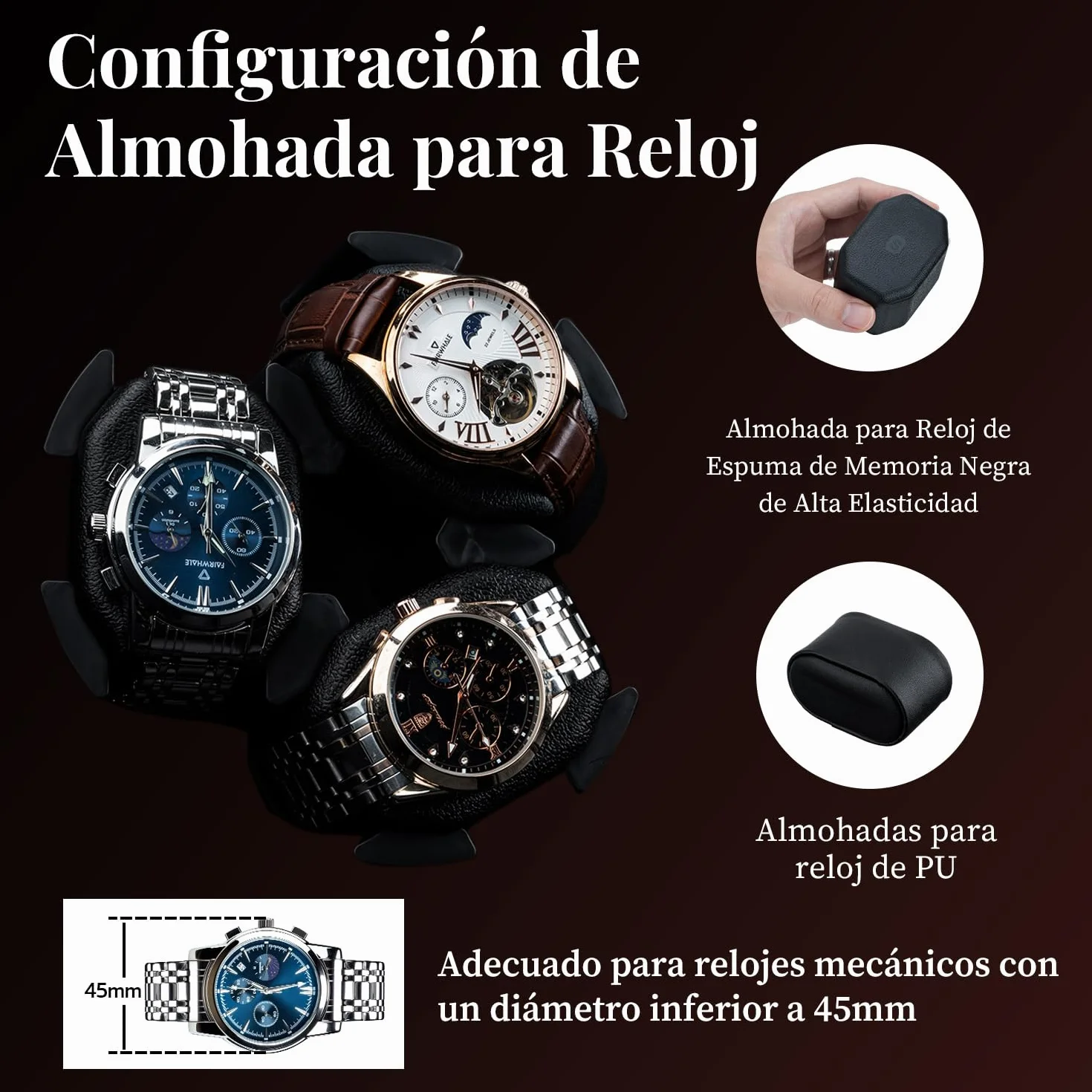 Mcbazel Automático de Relojes con Luz LED, Motor Silencioso Cajas Giratorias para Relojes 6+6 Compartimentos 4 Modos de Rotación Alimentado por USB DC, Control Independiente para Turntables | Caja MDF + piel PU Premium. 6 Enrolladores + 6 Almacenajes. Con