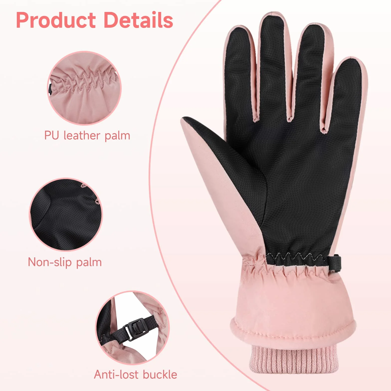 Guantes de esquí para mujer, guantes de invierno para congelador, cálidos, antideslizantes, impermeables, ligeros, para pantalla táctil, guantes protectores para clima frío, para correr,