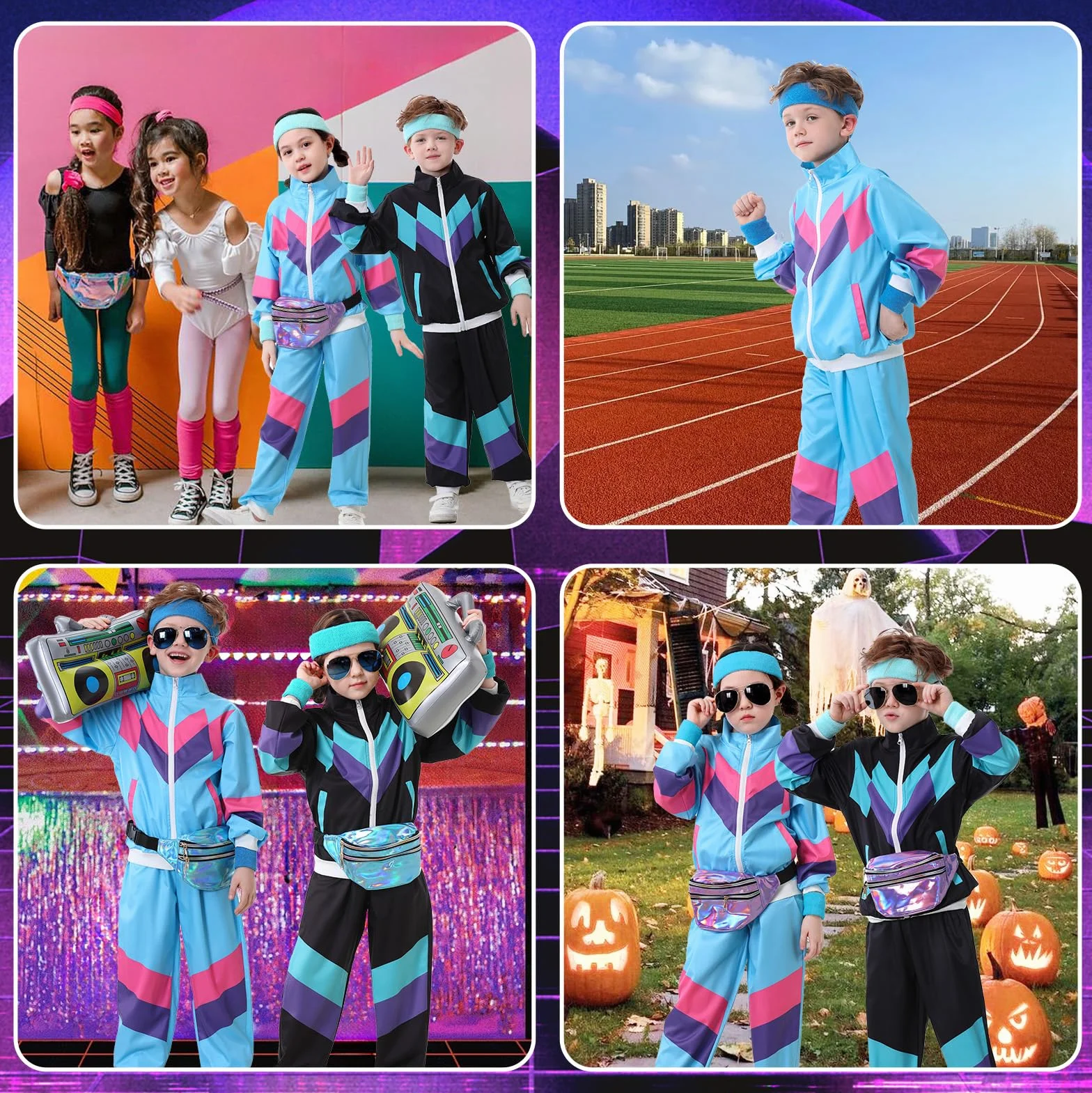 Ezuwail Traje deportivo para niños de los años 80 y 90 para niños y niñas, 6 piezas, unisex, retro, cortavientos, entrenamiento, hip hop, disfraz de baile