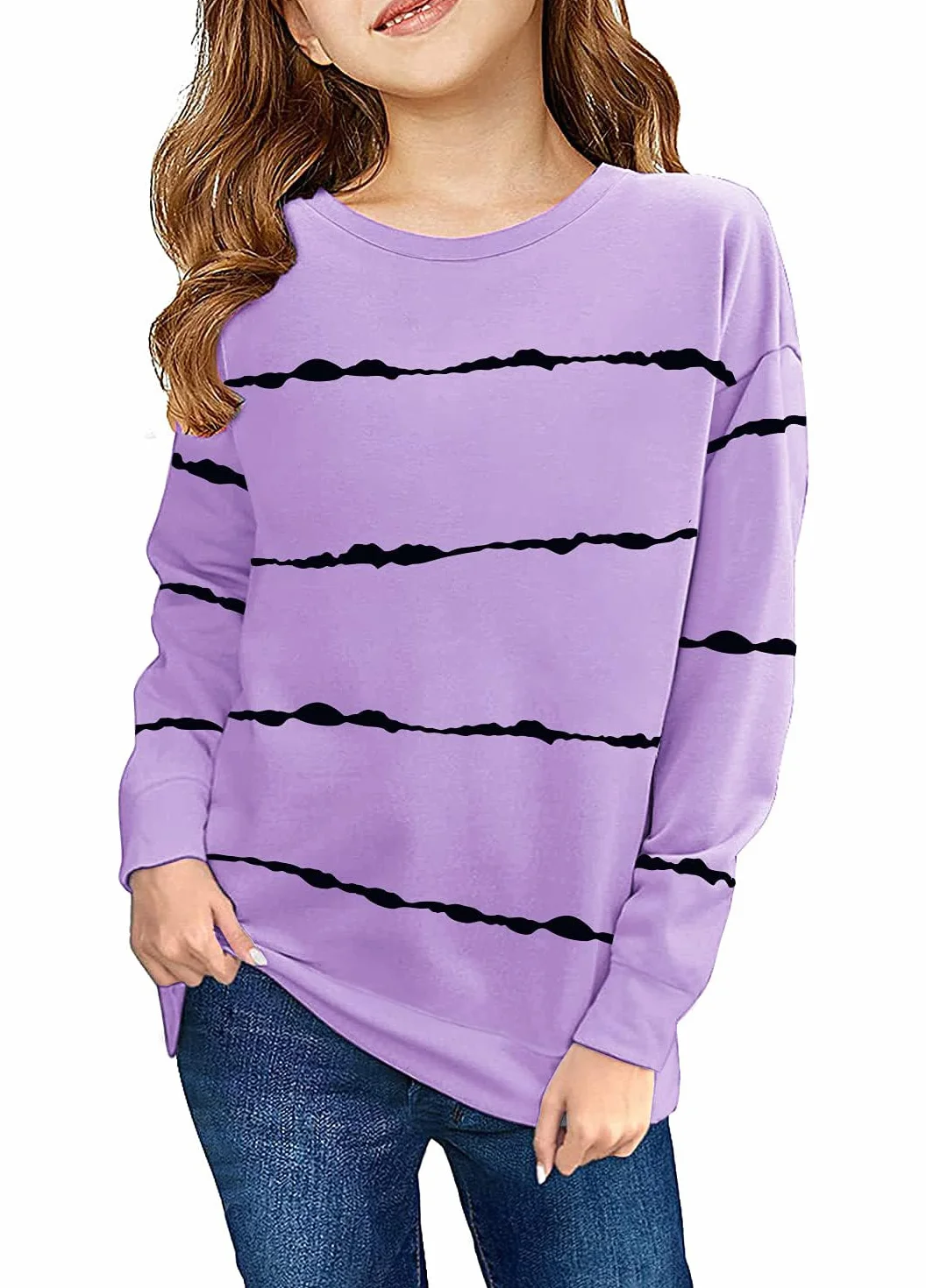 Haloumoning Sudadera Niña Rayas Cuello Redondo Niños Jersey Casual Manga Larga Tops