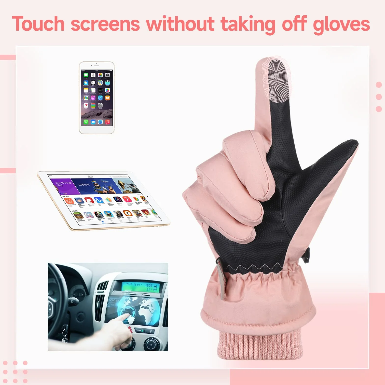 Guantes de esquí para mujer, guantes de invierno para congelador, cálidos, antideslizantes, impermeables, ligeros, para pantalla táctil, guantes protectores para clima frío, para correr,