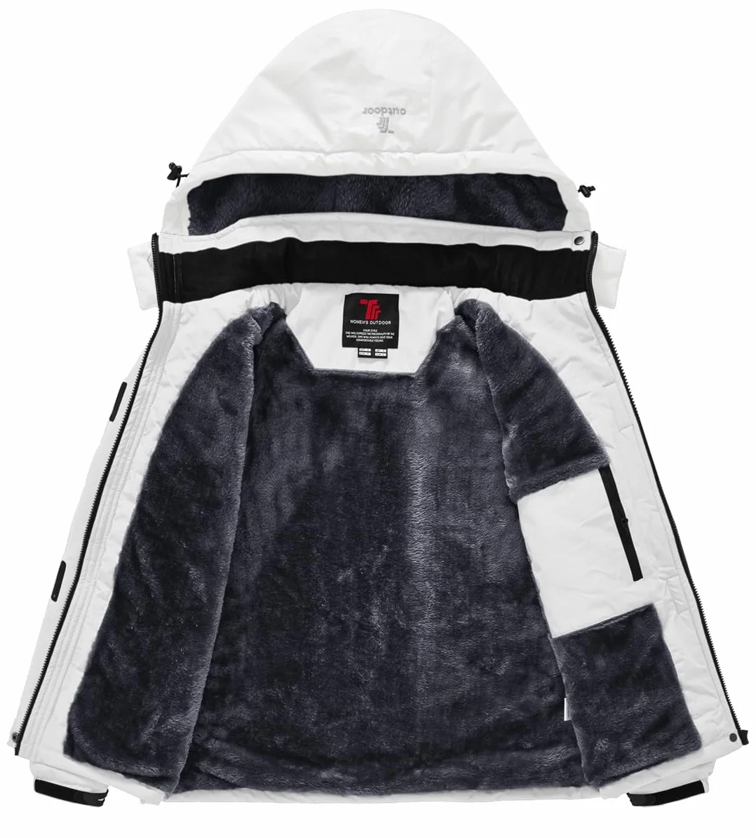 YSENTO Chaqueta de invierno para mujer, resistente al agua, chaqueta de esquí para exteriores, chaqueta de forro polar, chaqueta funcional con capucha desmontable