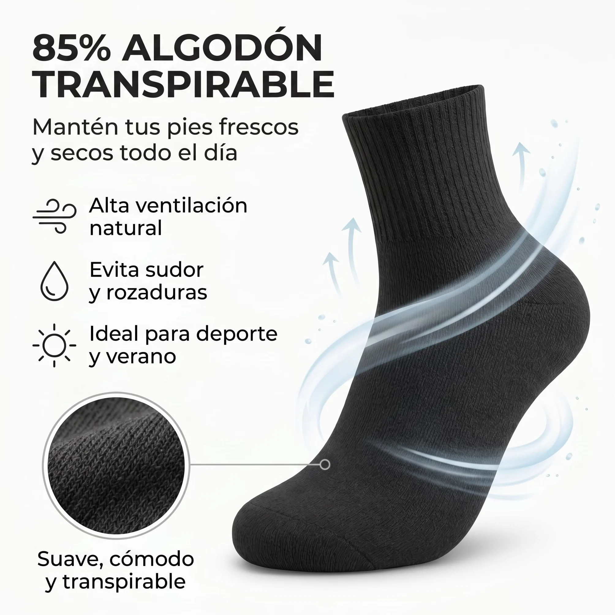 12 Pares Calcetines Deporte Hombre Mujer – Pack Calcetines Caña Media Unisex para Running, Gimnasio, Tenis, Trabajo, Uso Diario – 85 % Algodón Transpirables, Cómodos y Suaves.