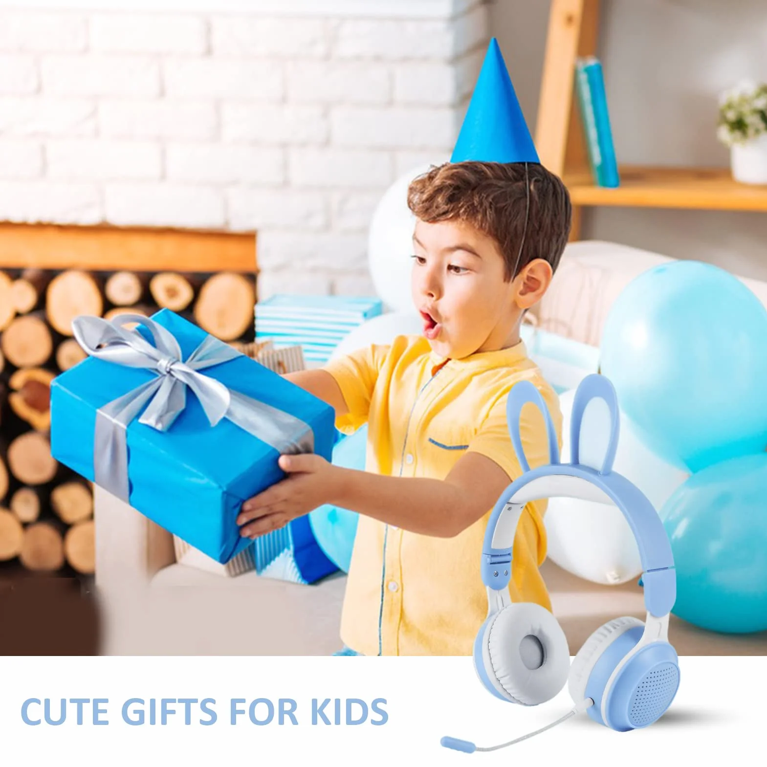 Auriculares para Niños, Auriculares Bluetooth 5.0 con Oreja de Conejo, Auriculares Inalámbricos Plegables con Luz LED sobre la Oreja, Soporte TF/AUX, Regalos para Niños, Niños Pequeños,(Azul)