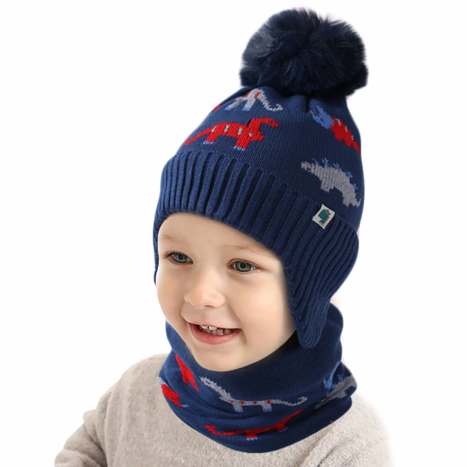 DKDDSSS Conjunto de Gorro y Bufanda Circular de Punto de Invierno para Niños - Sombrero Caliente