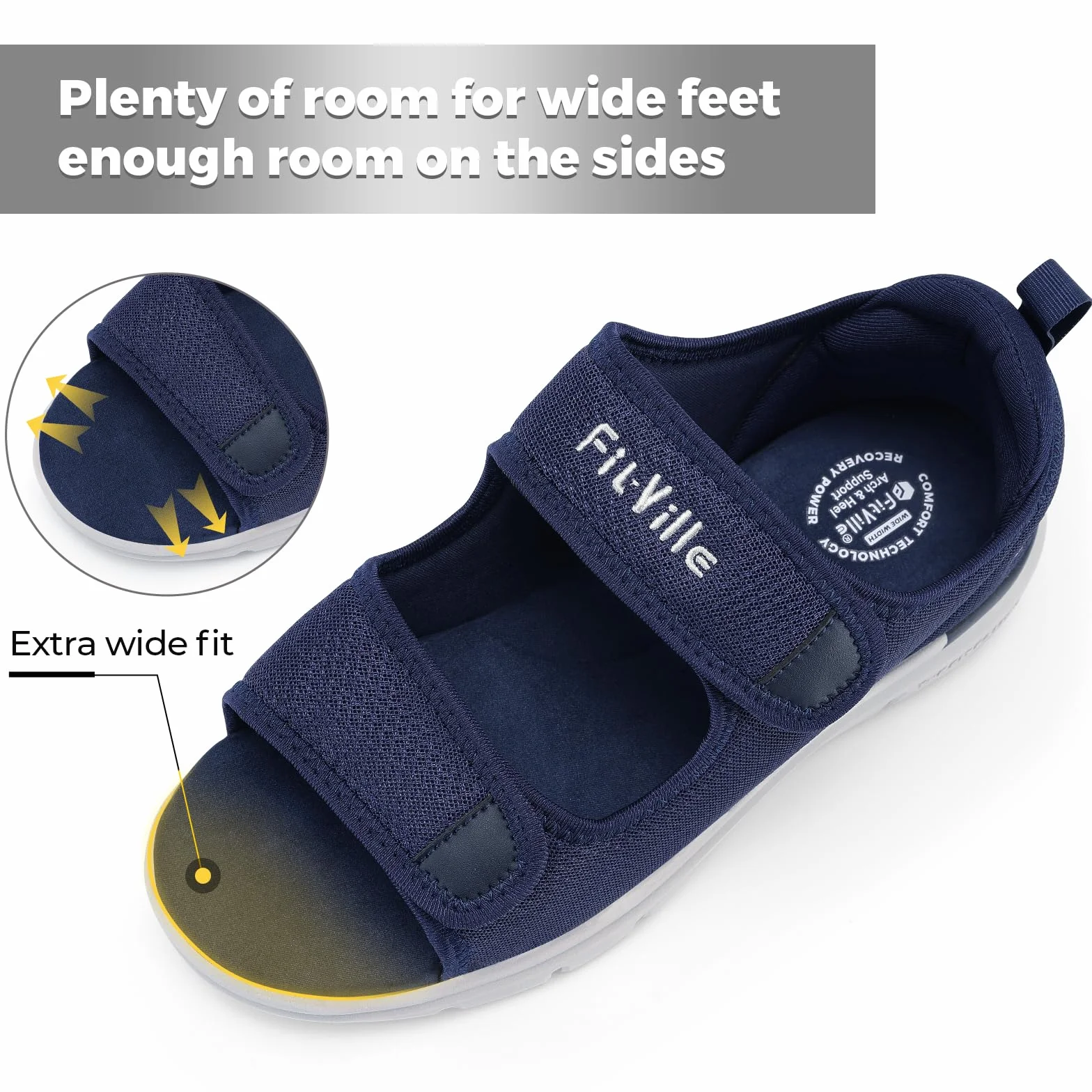 FitVille Sandalias para Diabéticos Hombre Ancho Zapatos Ortopédicos Cierre con Hebilla Sandalias de Rehabilitación con Abertura para Pies Hinchados
